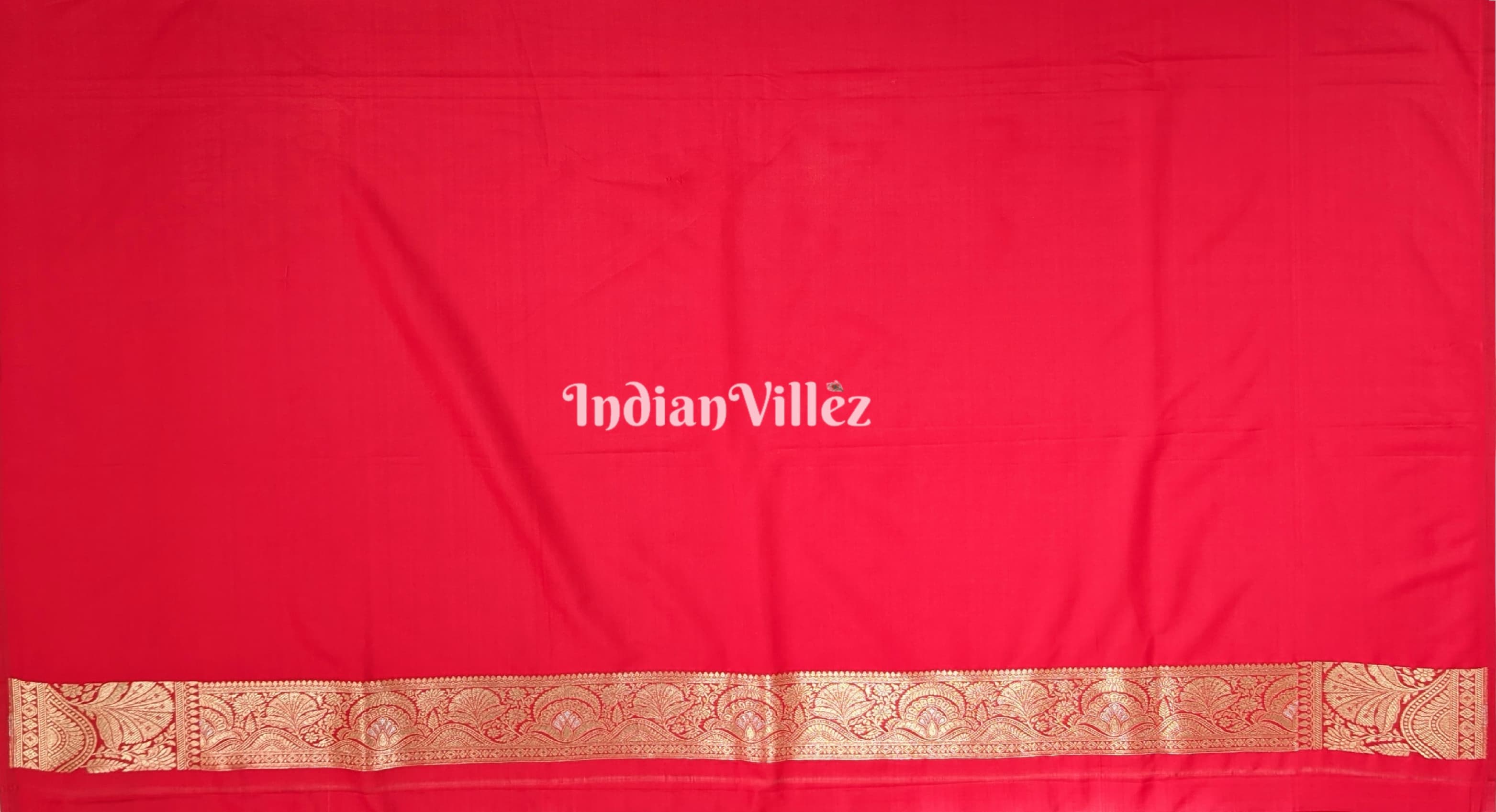 Rose Red Color With Floral Design Banarasi Katan Saree