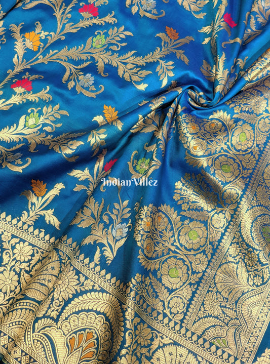 Copper Sulfate Floral Design Pure Banarasi Katan Saree