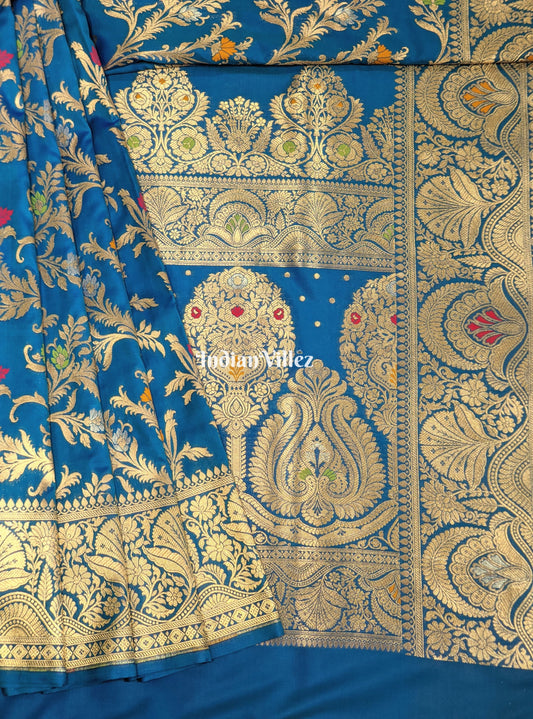 Copper Sulfate Floral Design Pure Banarasi Katan Saree