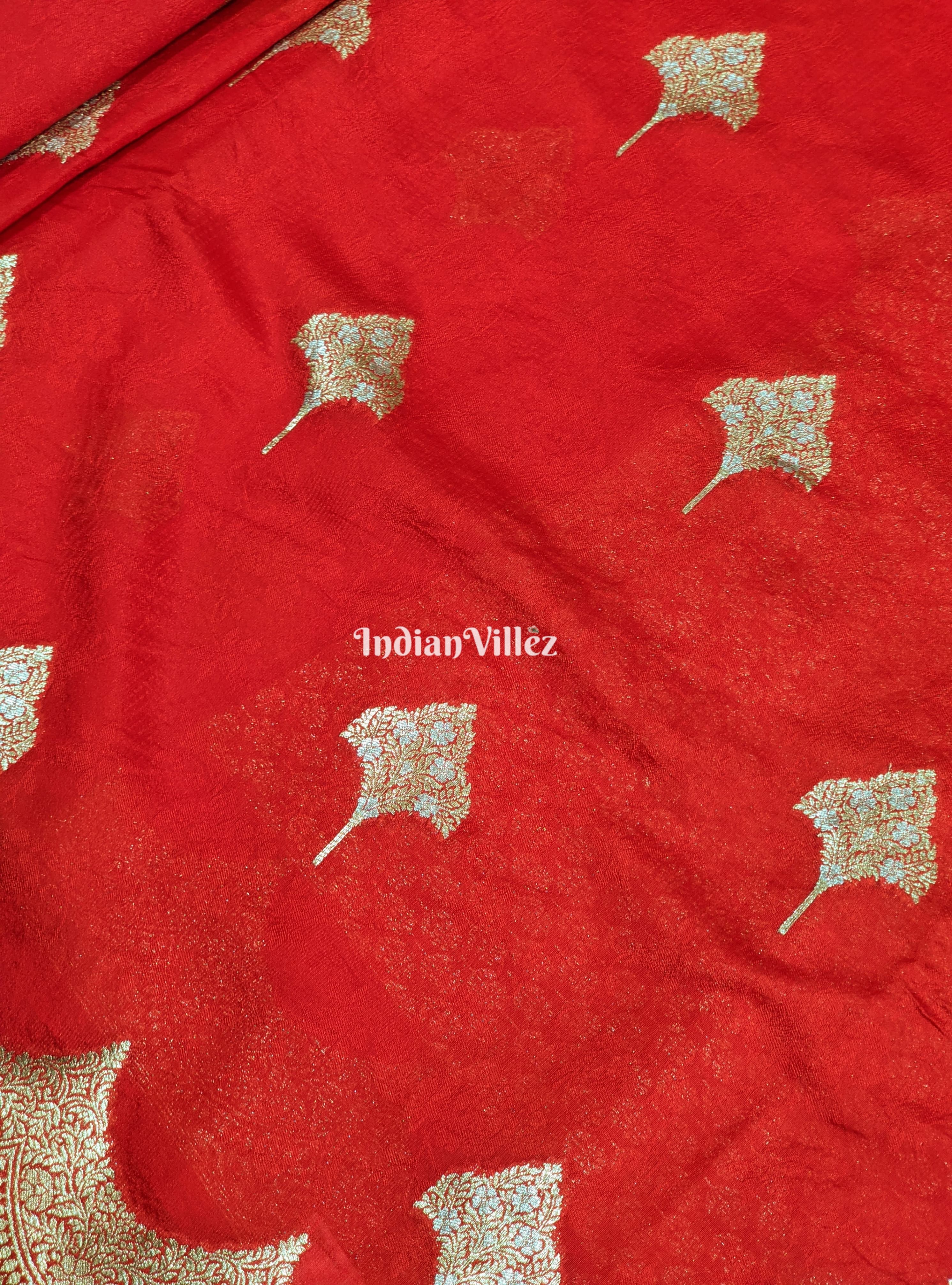 Red Color With Floral Design Banarasi Katan Saree