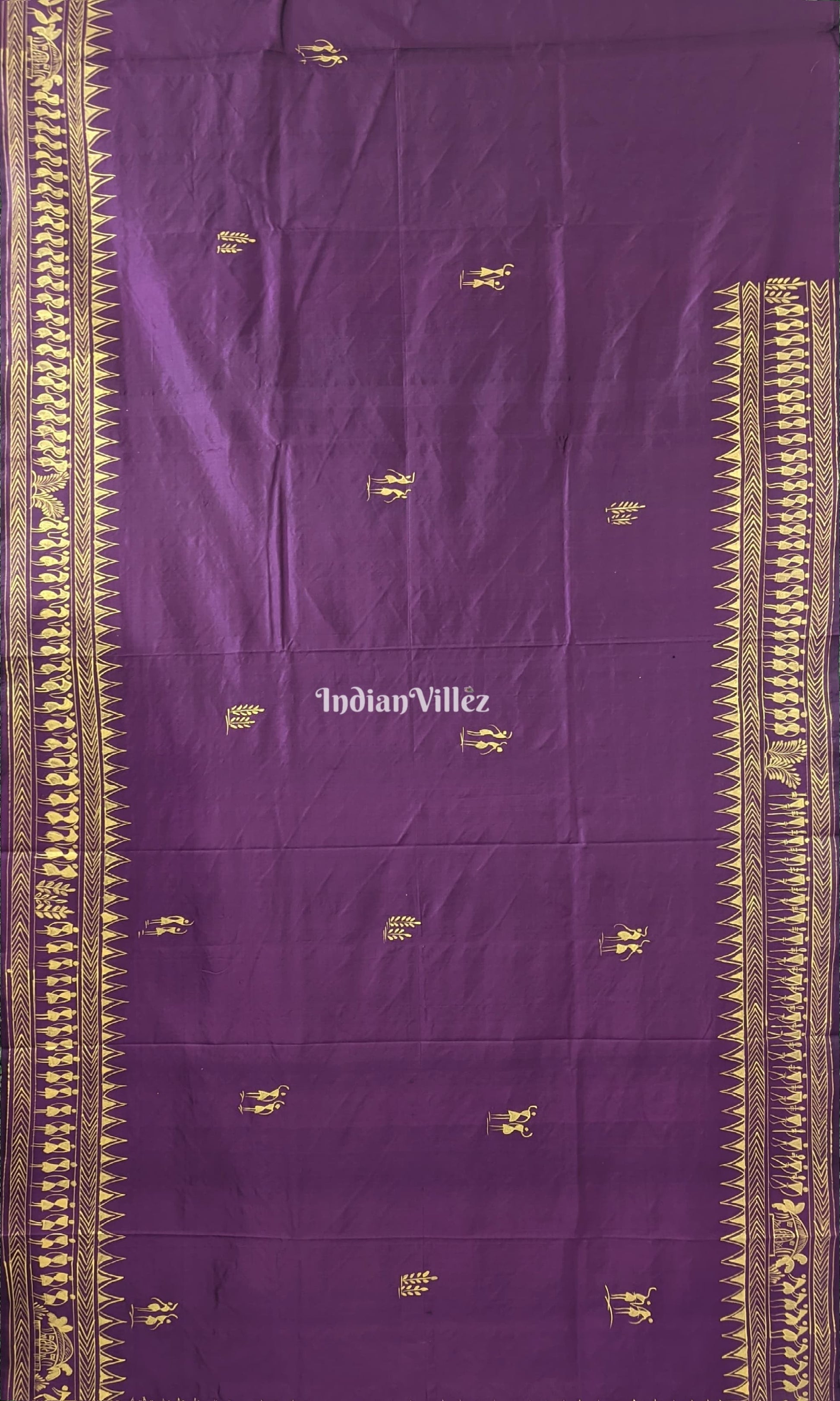 Wine Color Tribal Themed Pattachitra Silk Saree