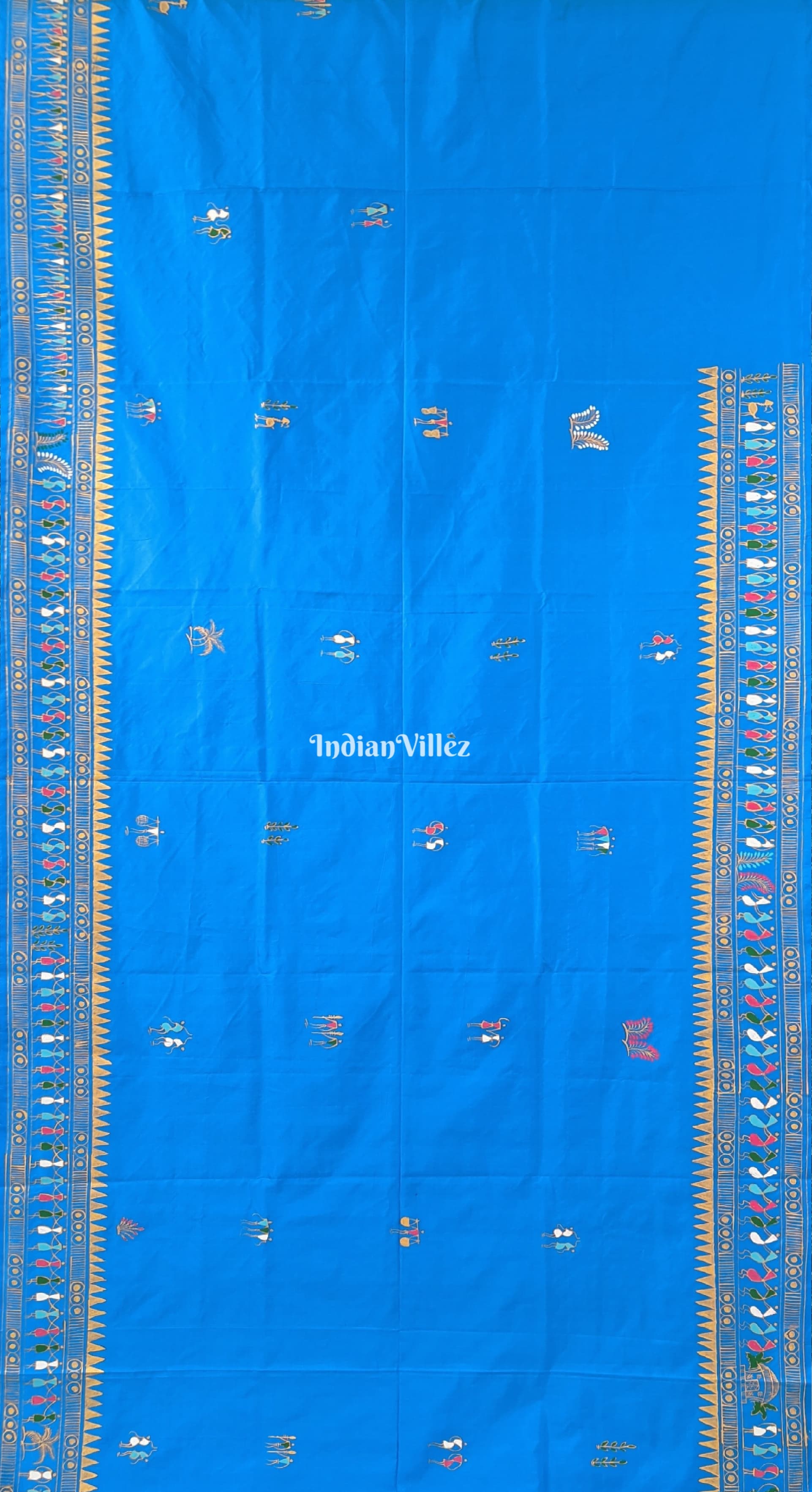 Copper Sulphate Tribal Art Konark Temple Pattachitra Silk Saree