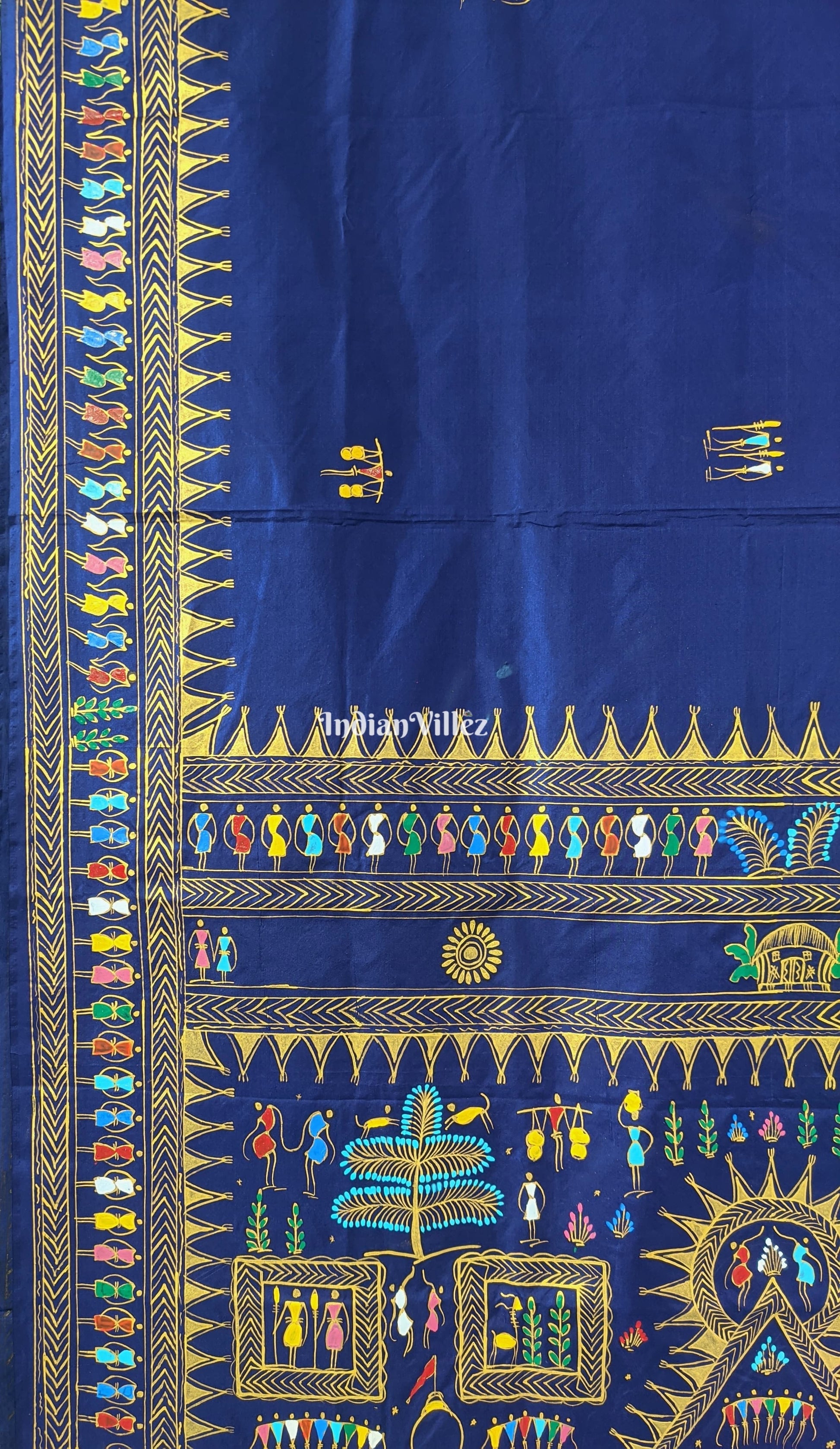 Blue Tribal Themed Pattachitra Silk Saree