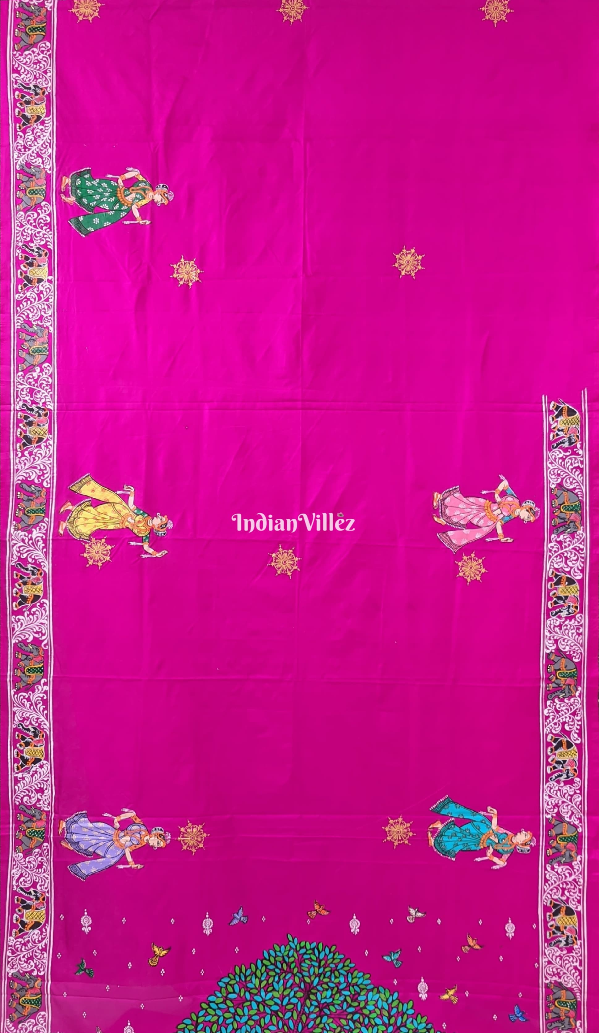 Pink Kandarpa Hati (Elephant) Pattachitra Silk Saree