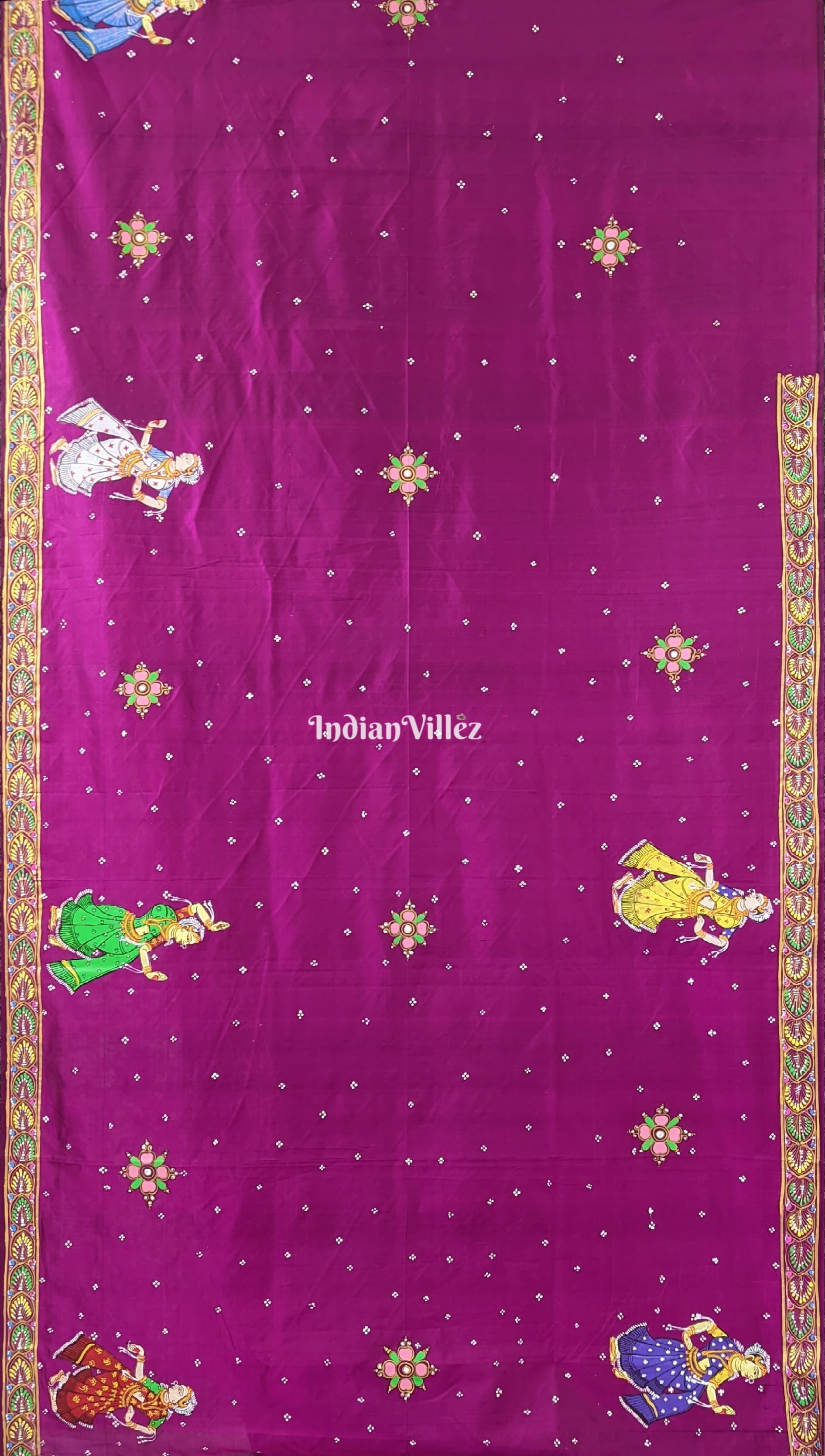 Wine Color Ram Sita Vivah Theme Pattachitra Silk Saree