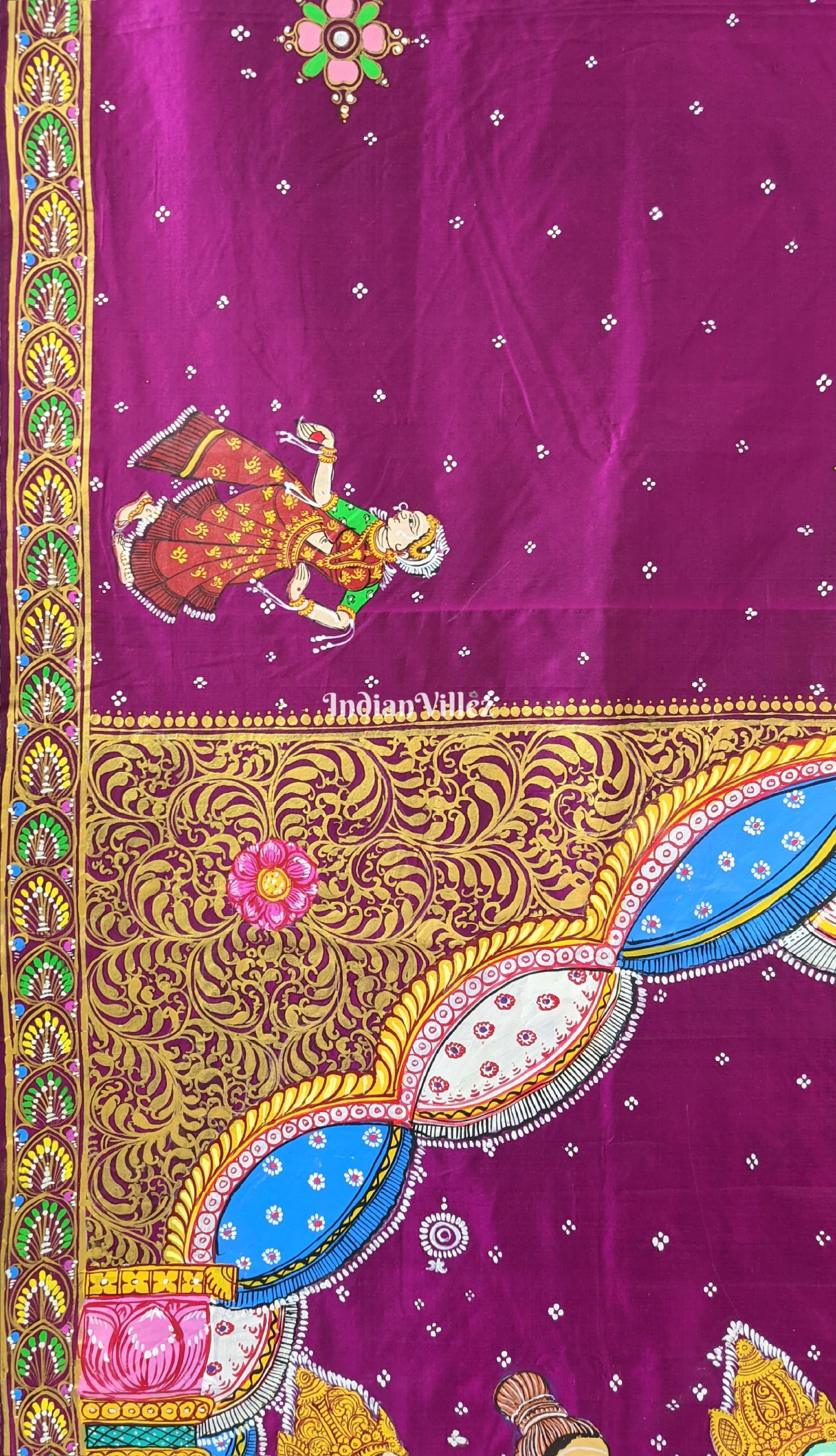 Wine Color Ram Sita Vivah Theme Pattachitra Silk Saree