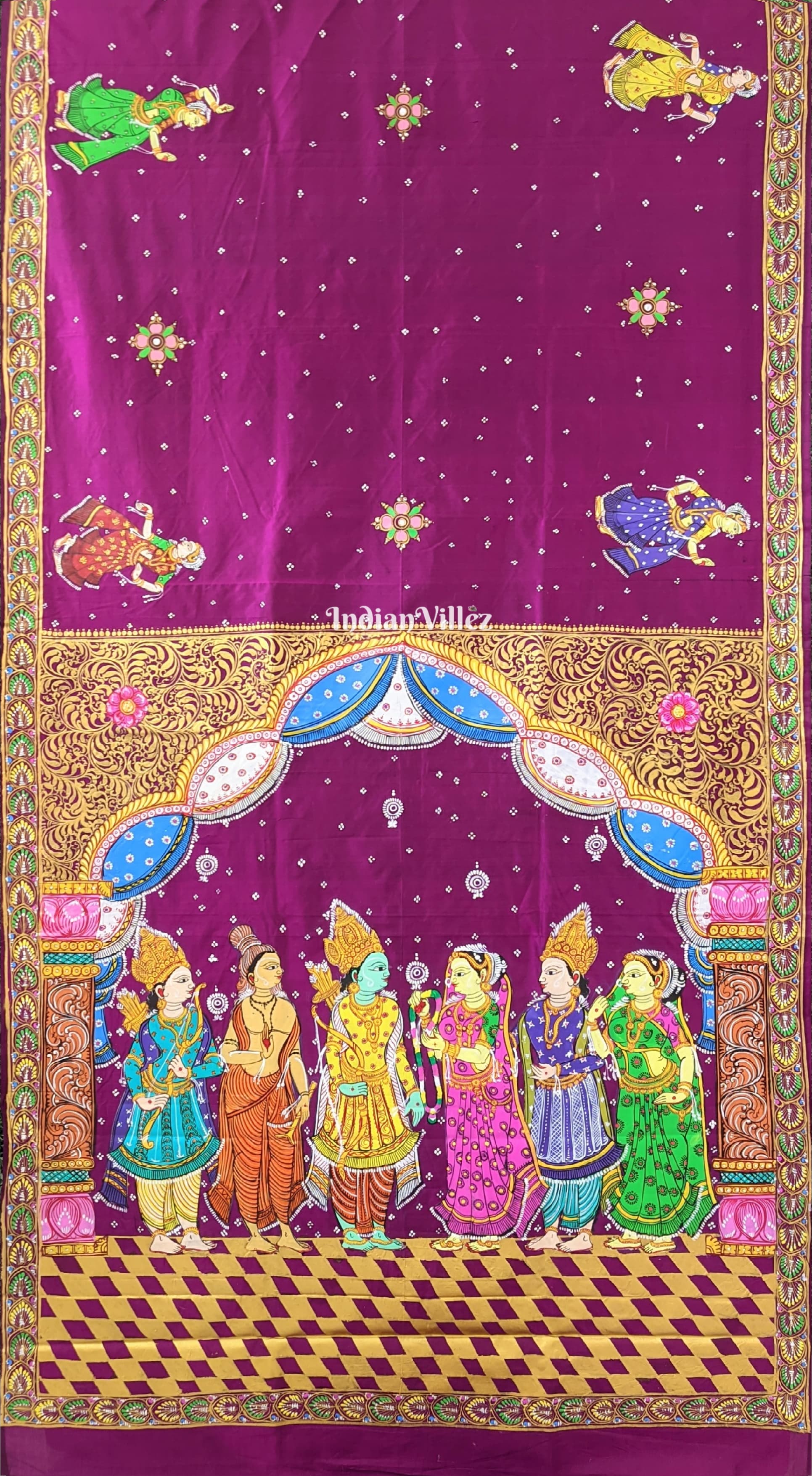 Wine Color Ram Sita Vivah Theme Pattachitra Silk Saree