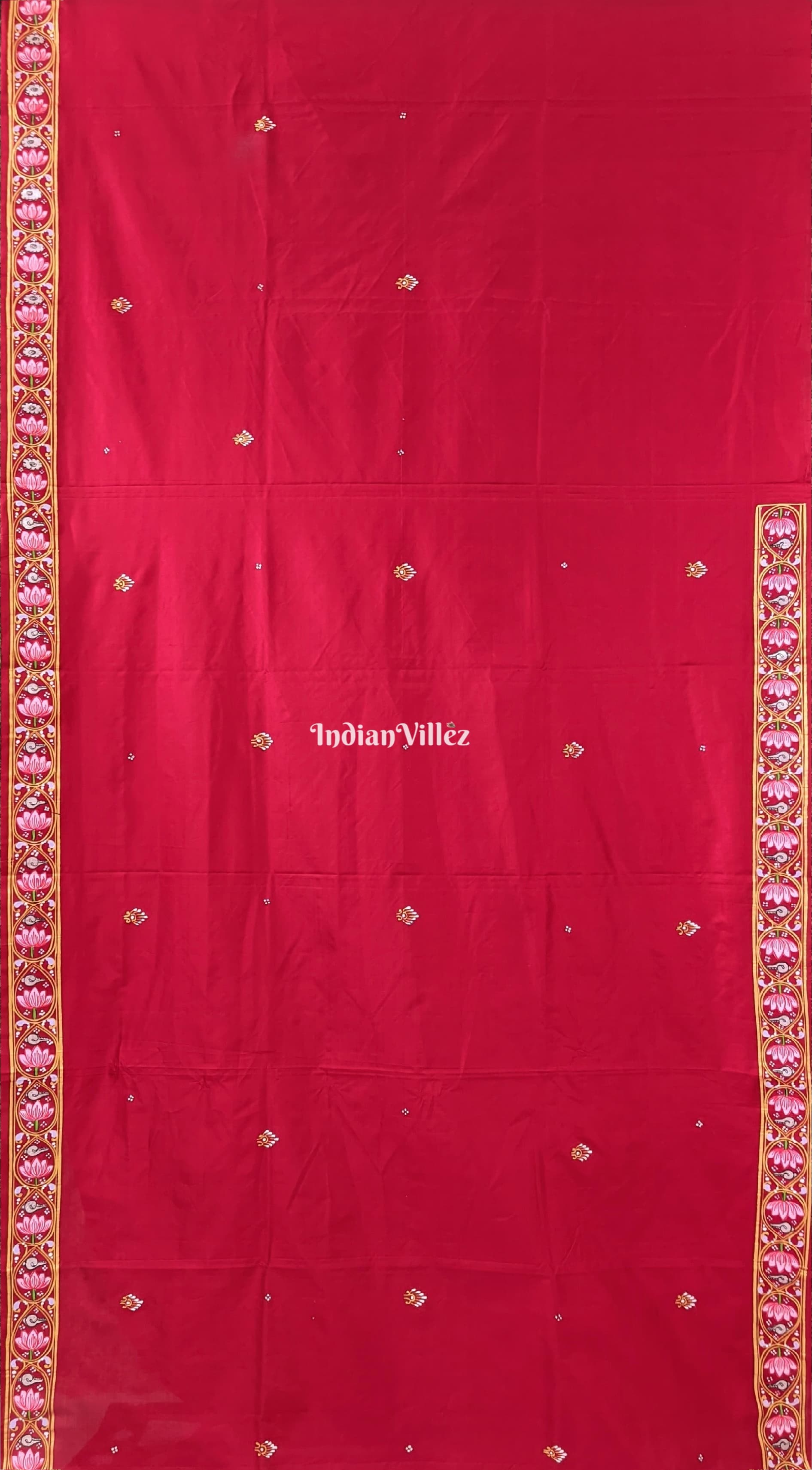 Maroon Shree Jagannath Theme Hand-Painted Pattachitra Silk Saree