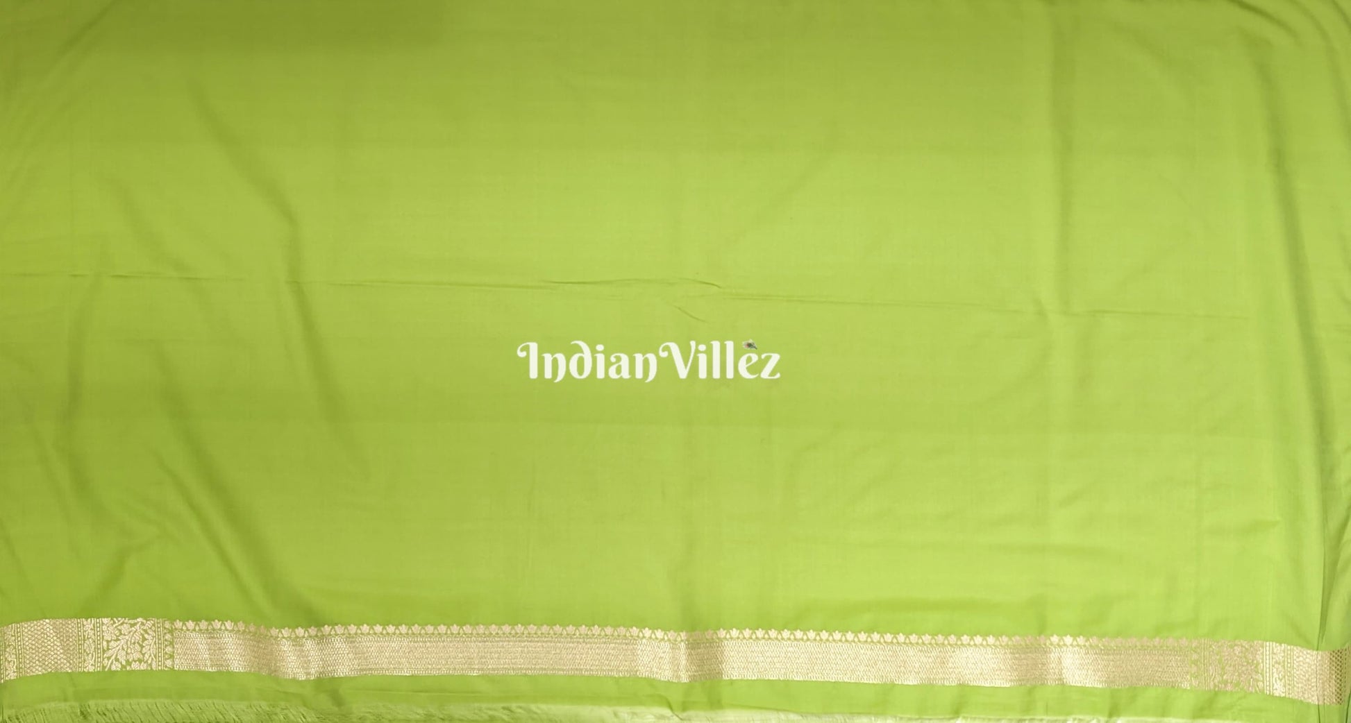 Parrot Green With Floral Design Banarasi Katan Saree