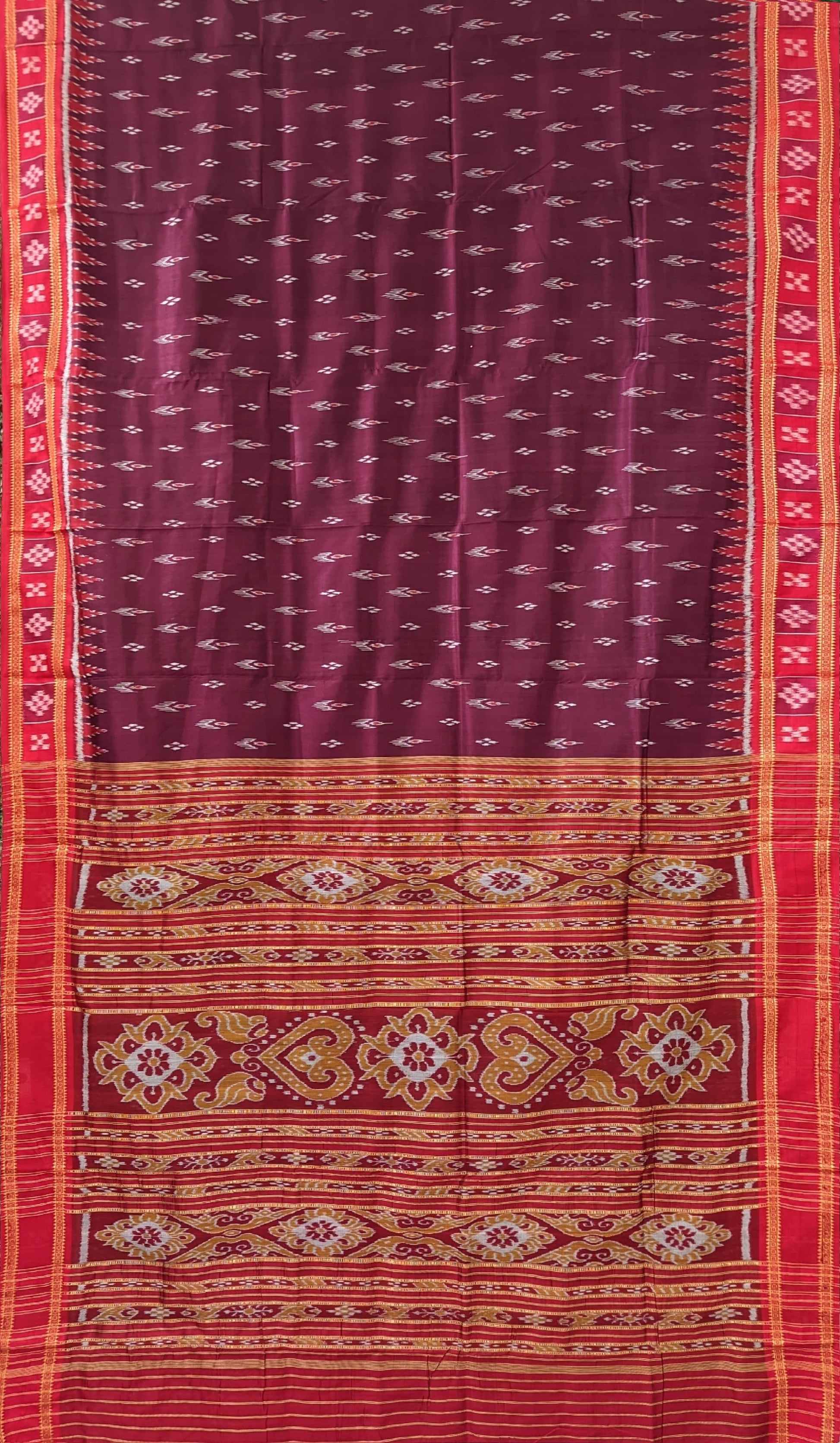 Wine Mayur Chandrika Khandua Silk Saree