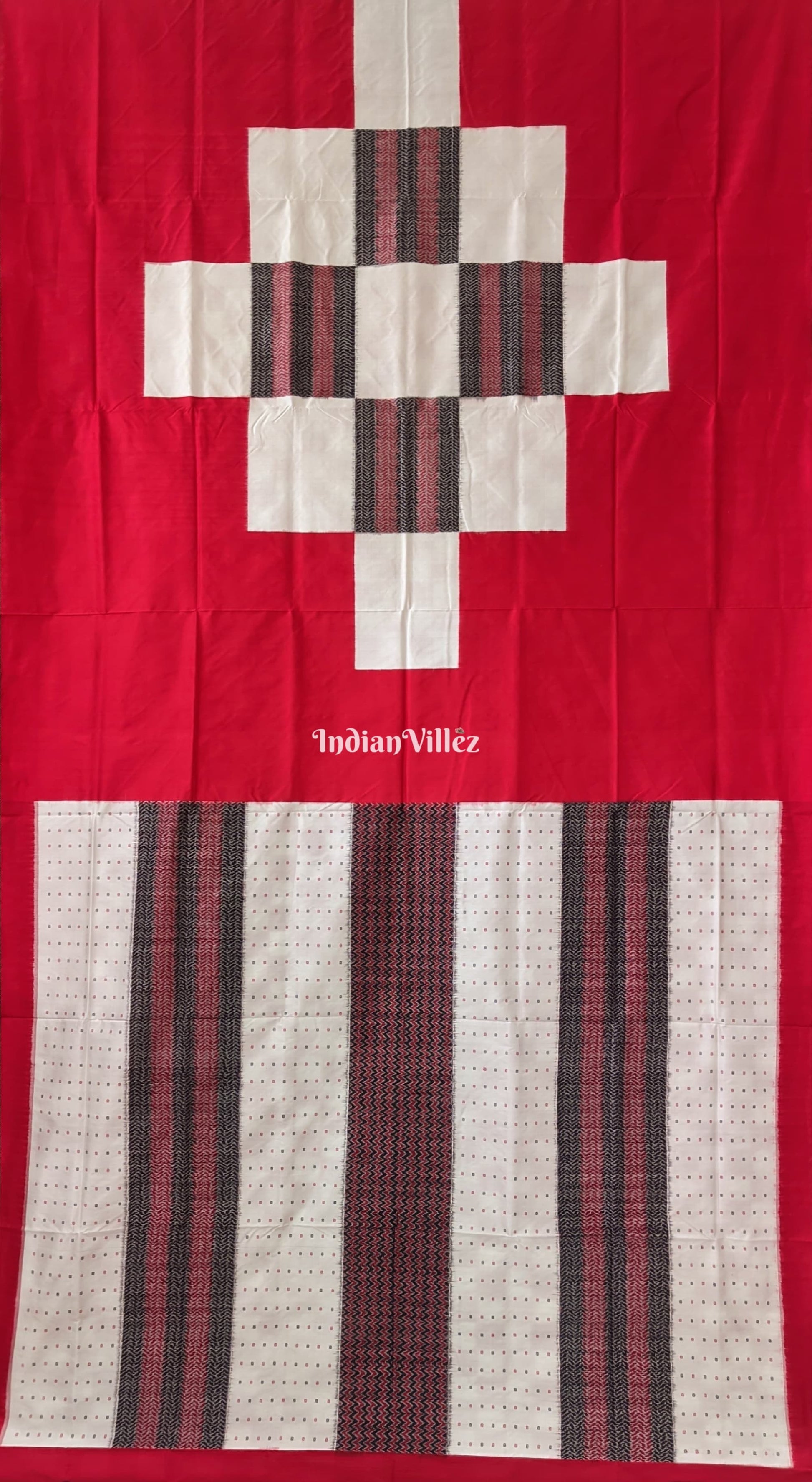 White Red Pasapali Sambalpuri Ikat Silk Saree