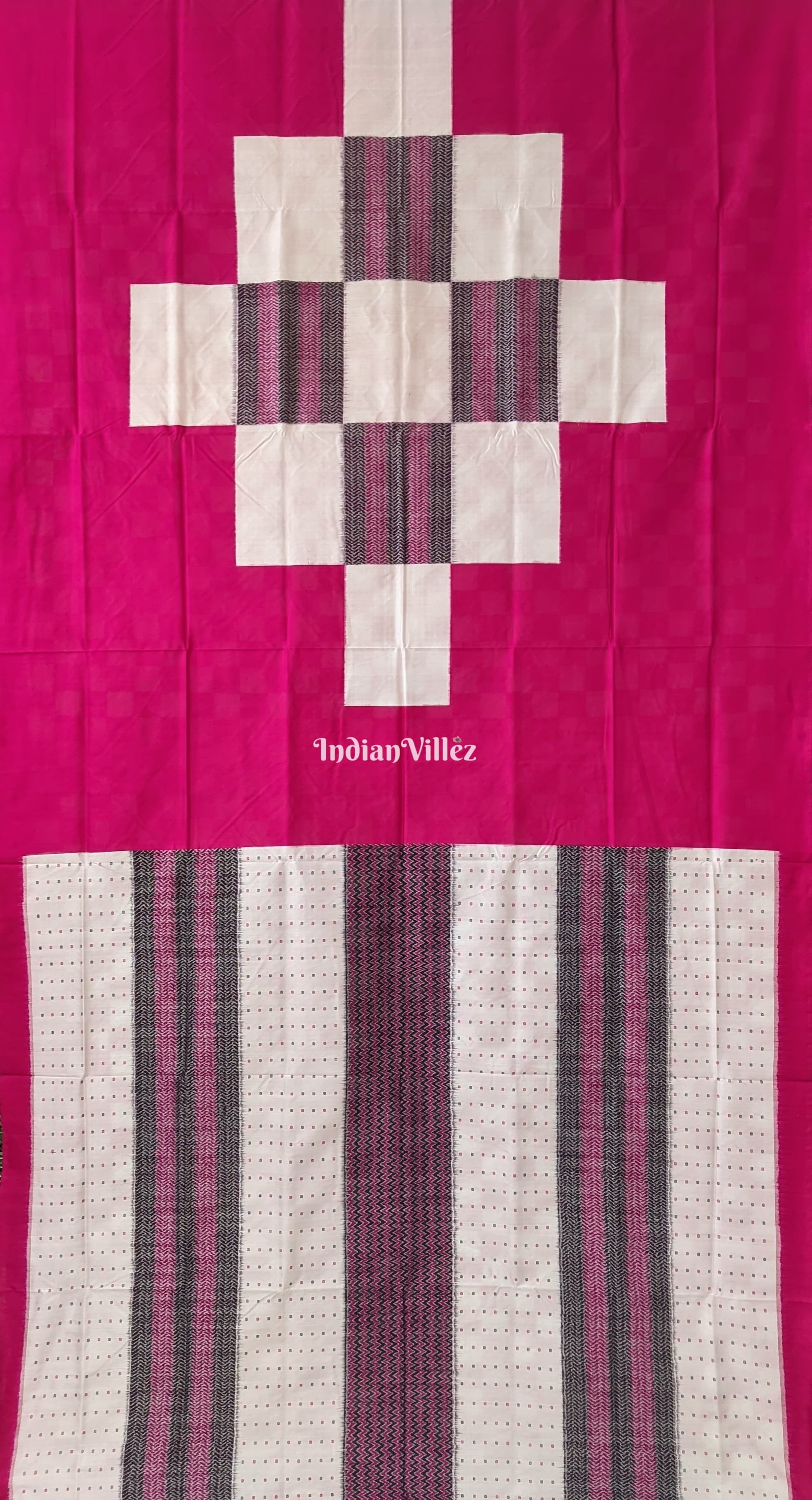 White Pink Pasapali Sambalpuri Ikat Silk Saree