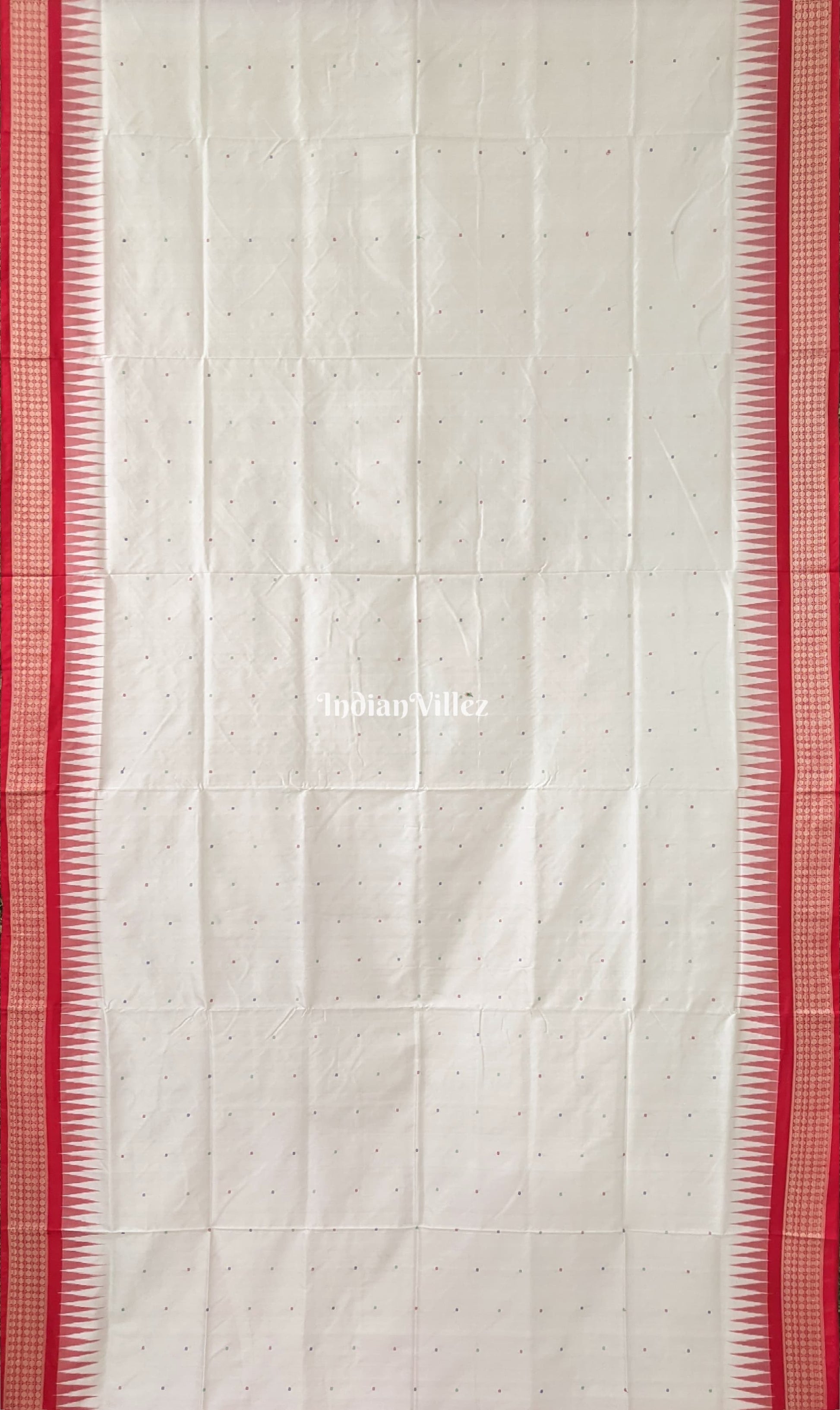 White Small Butta Sambalpuri Ikat Bomkai Silk Saree 