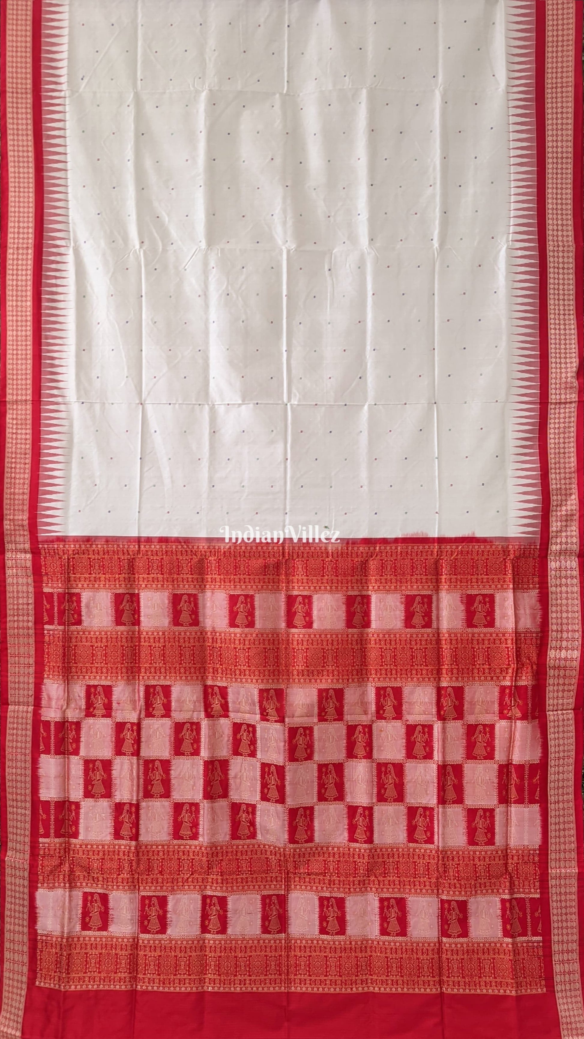 White Small Butta Sambalpuri Ikat Bomkai Silk Saree 