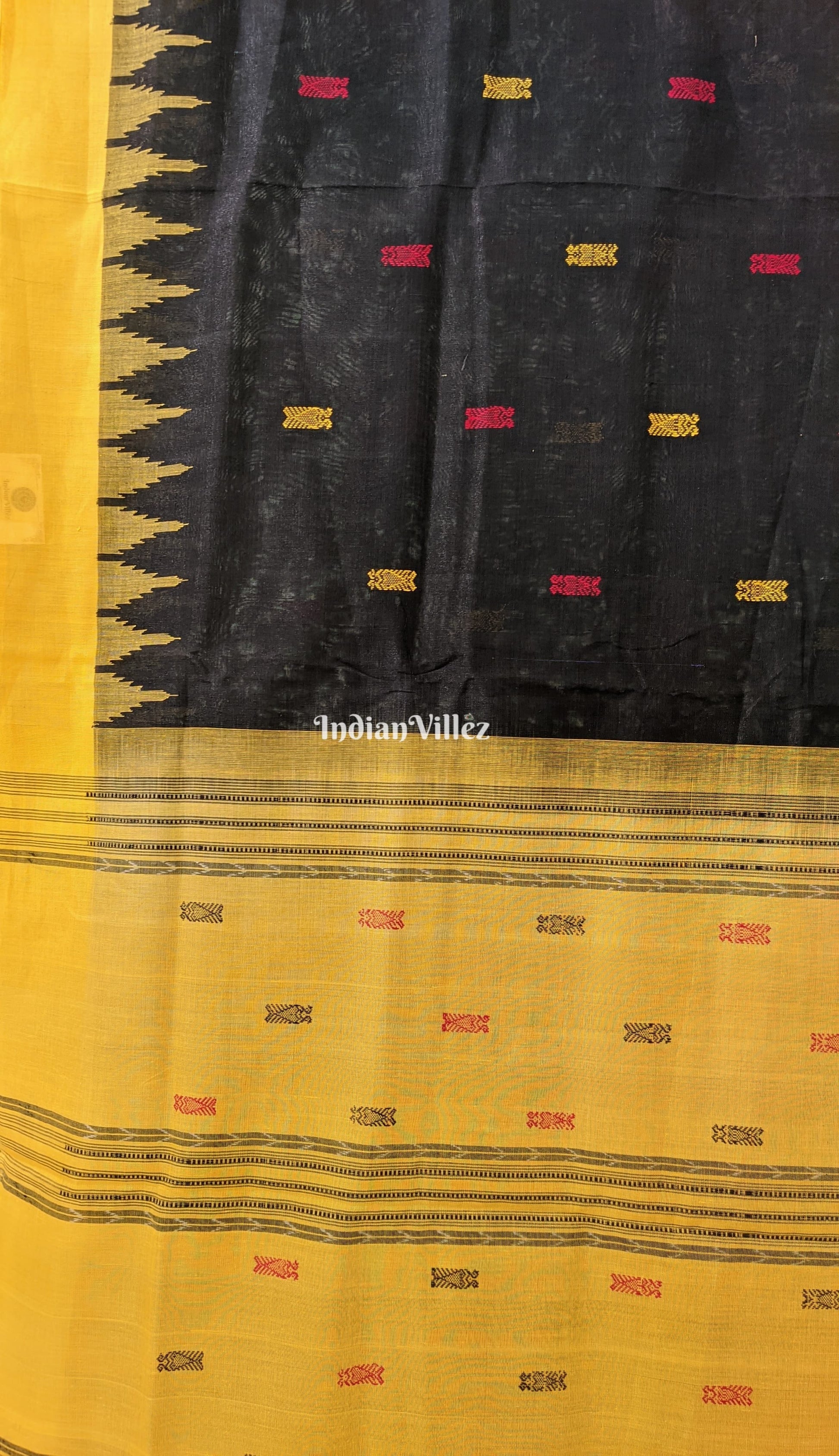 Black Sambalpuri Cotton Tissue Saree With Fish Motif