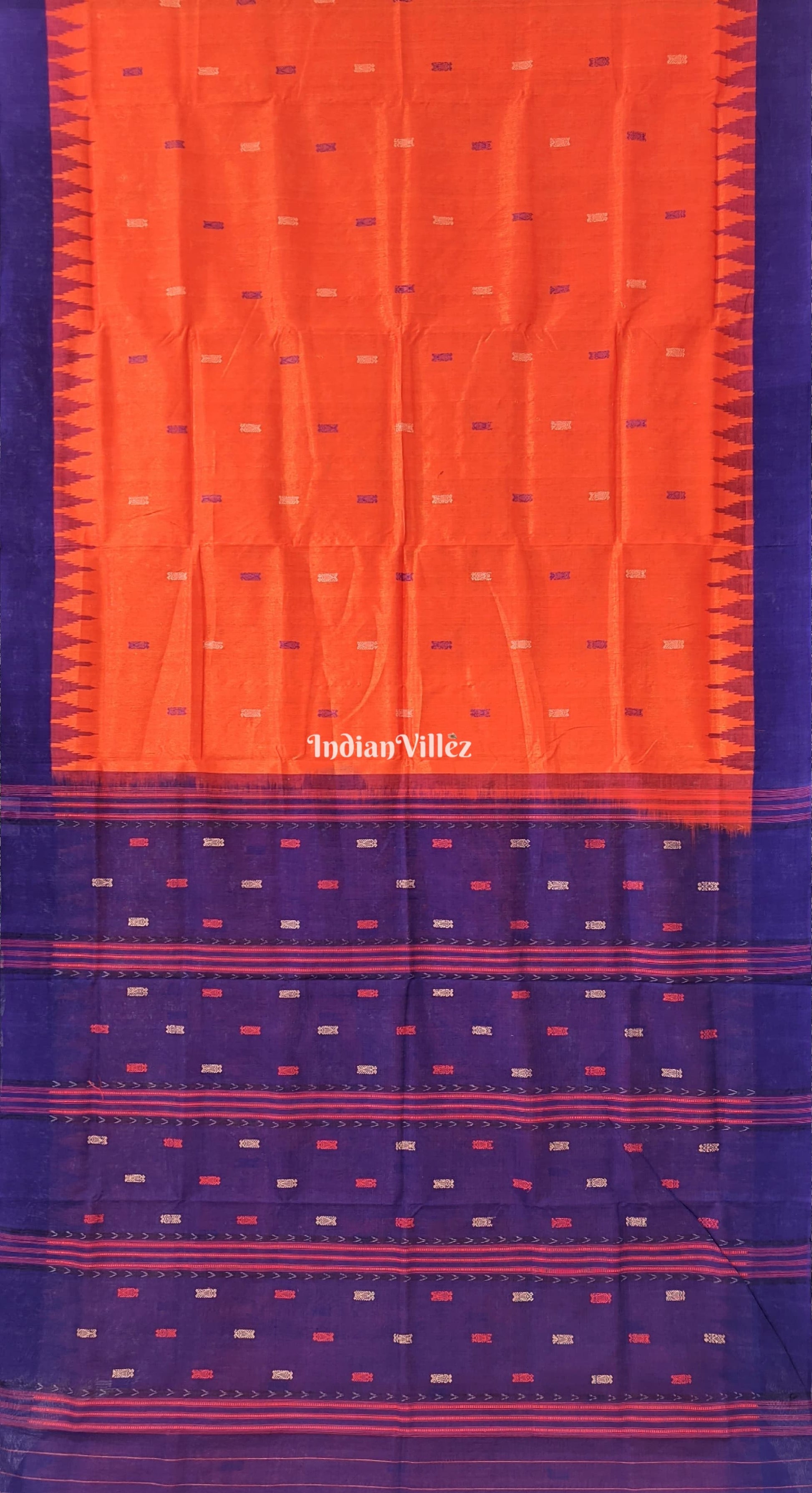 Orange Sambalpuri Cotton Tissue Saree With Fish Motif