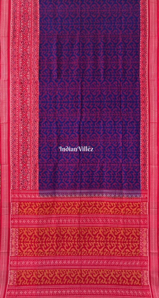 Blue & Maroon Odisha Ikat Sambalpuri Pure Cotton Saree