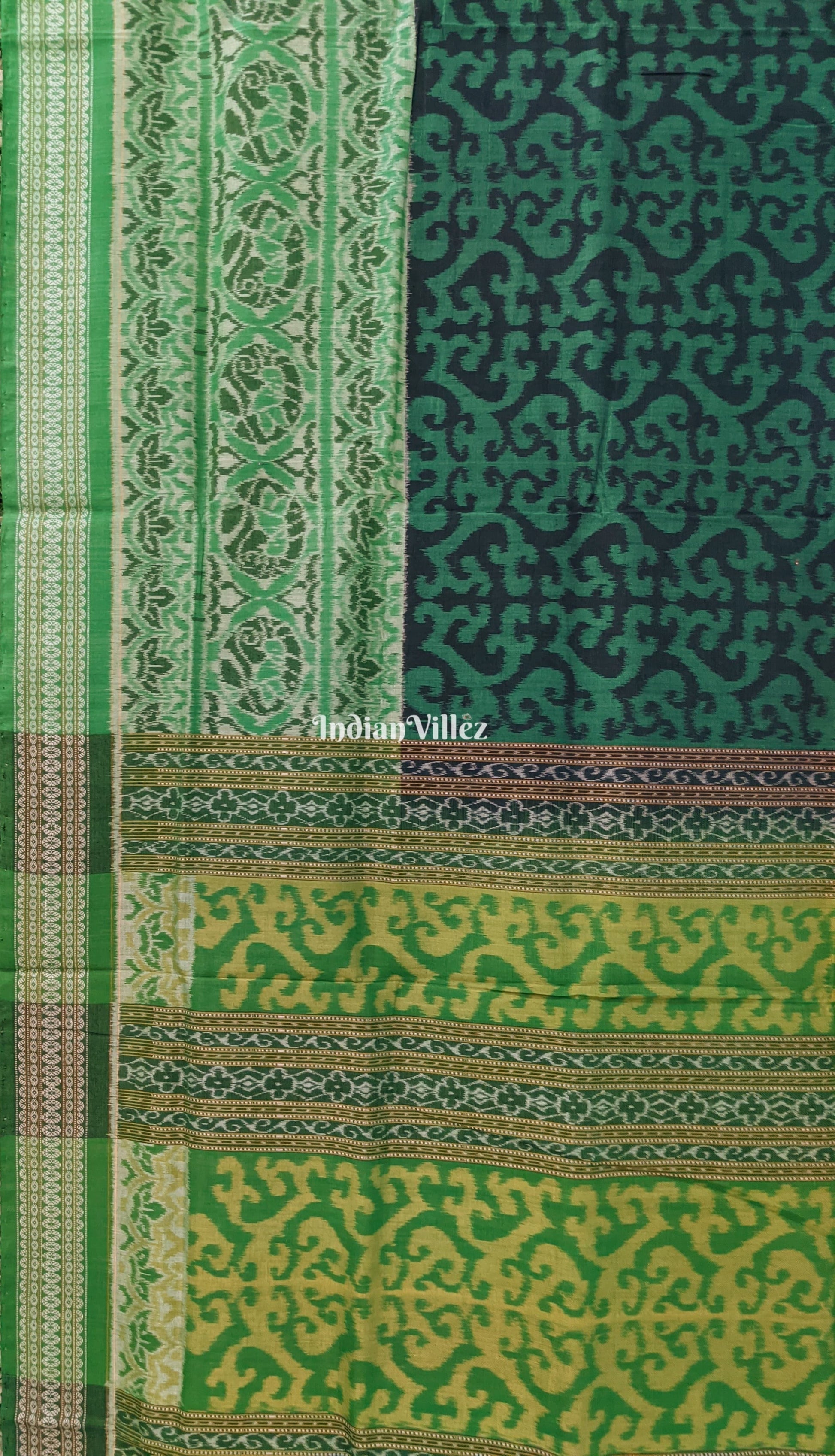 Green Odisha Ikat Sambalpuri Pure Cotton Saree