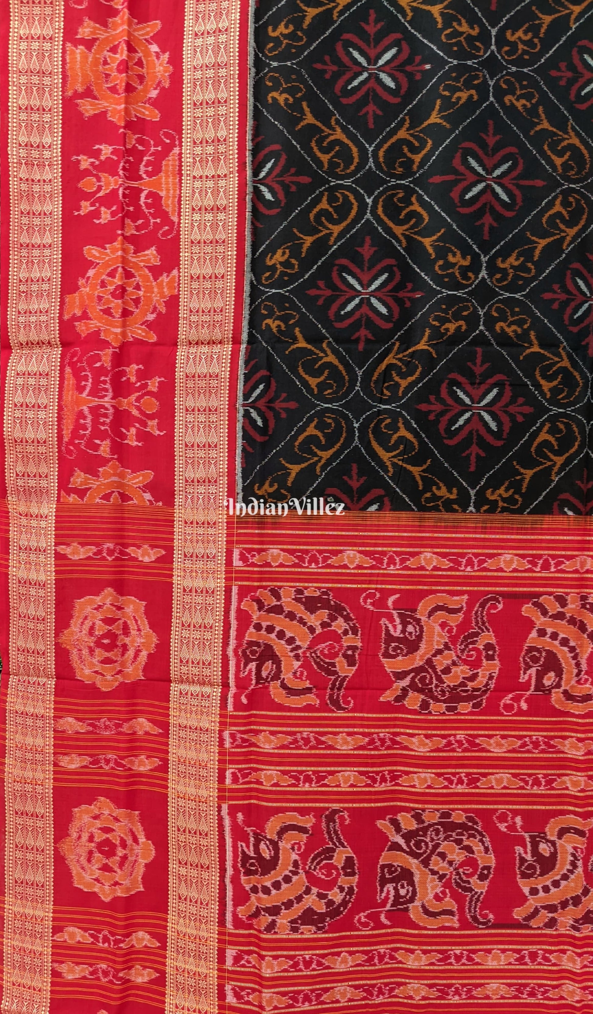 Black Dali Work Odisha Ikat Sambalpuri Pure Cotton Saree