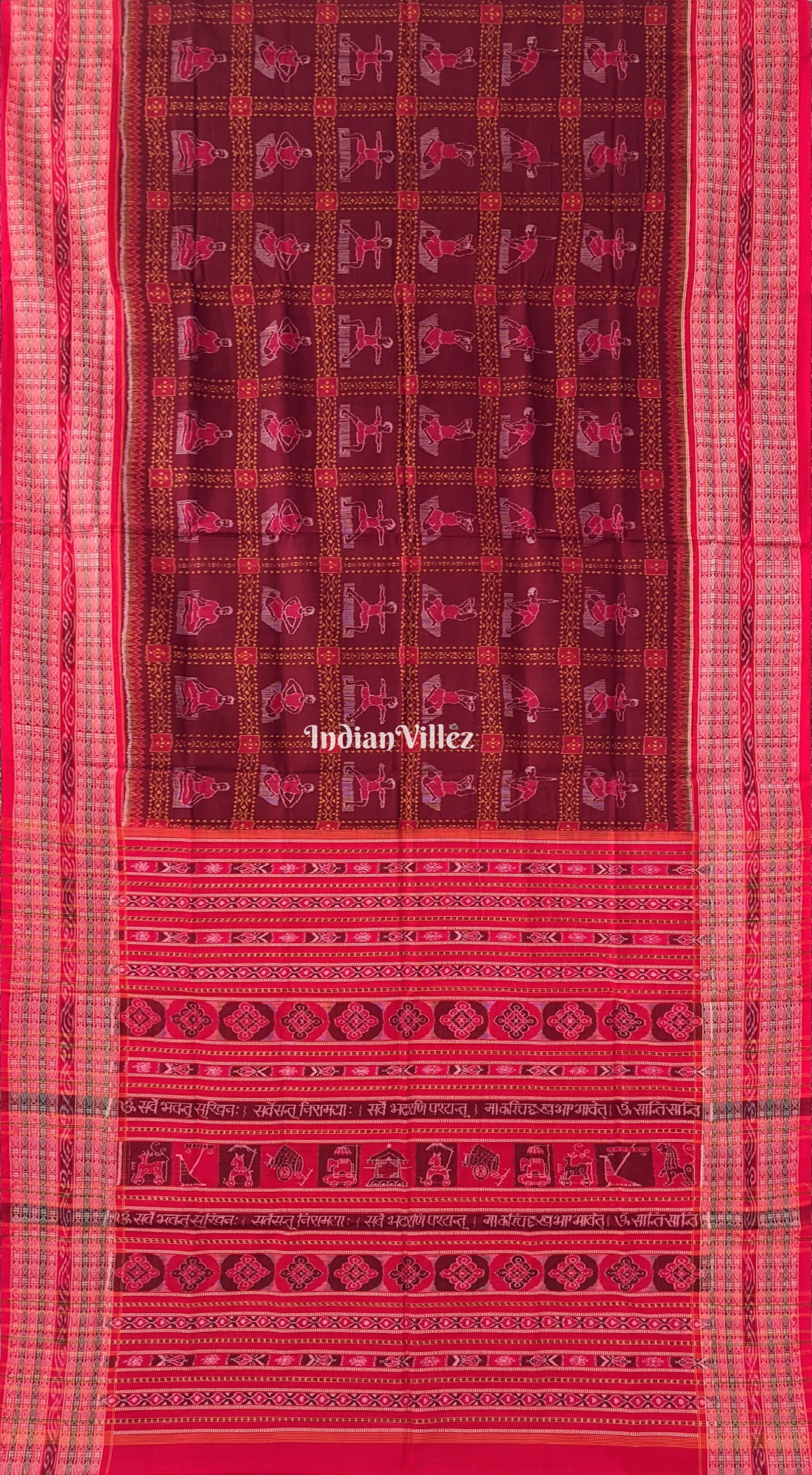 Red Yoga Mudrasana Sambalpuri Cotton Saree