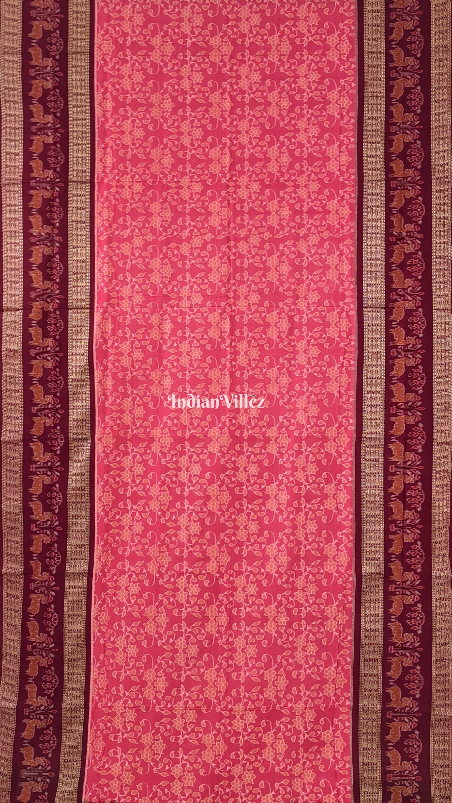 Pink Flora Motif Sambalpuri Cotton Saree