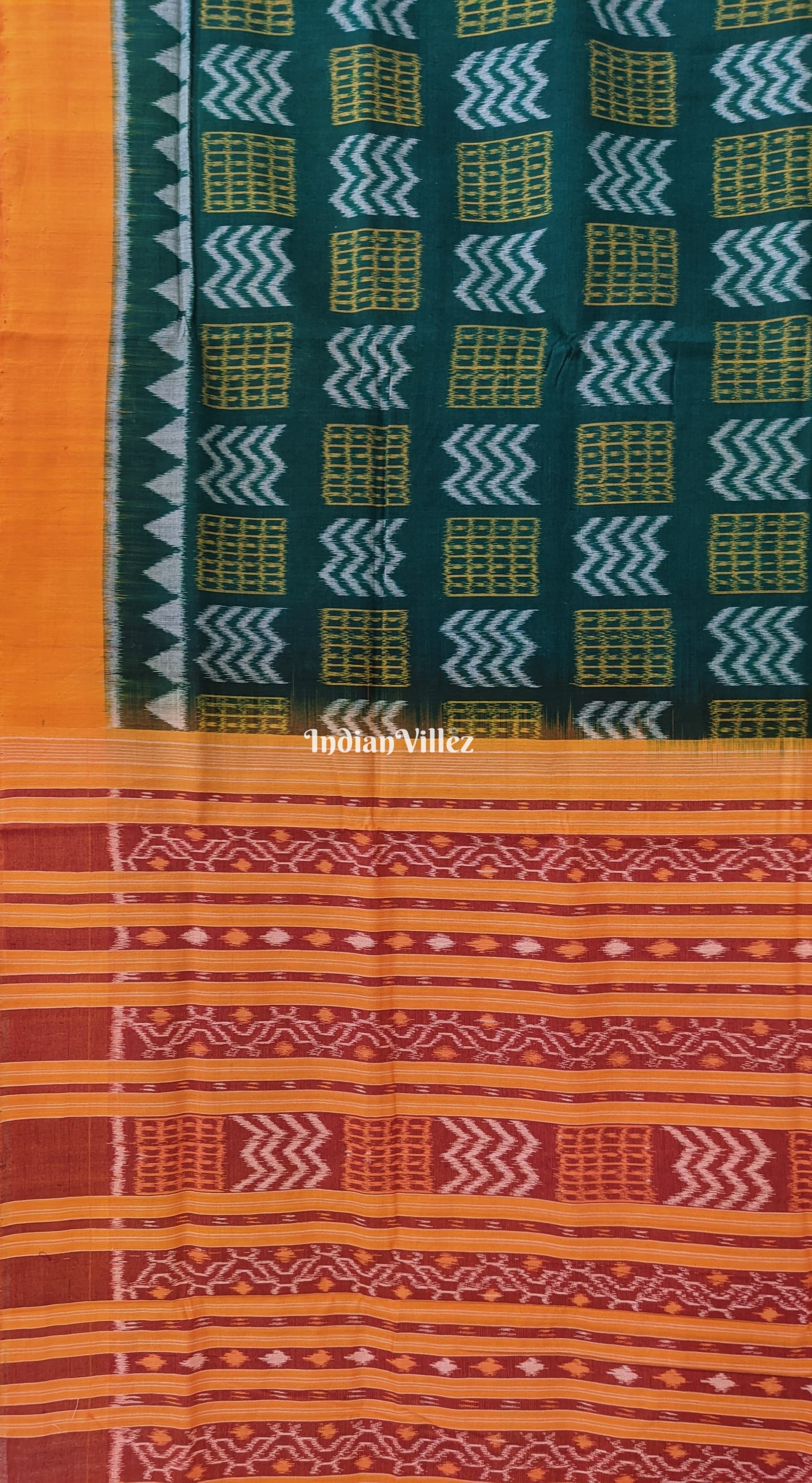 Green Yellow Pure Sambalpuri Cotton Saree