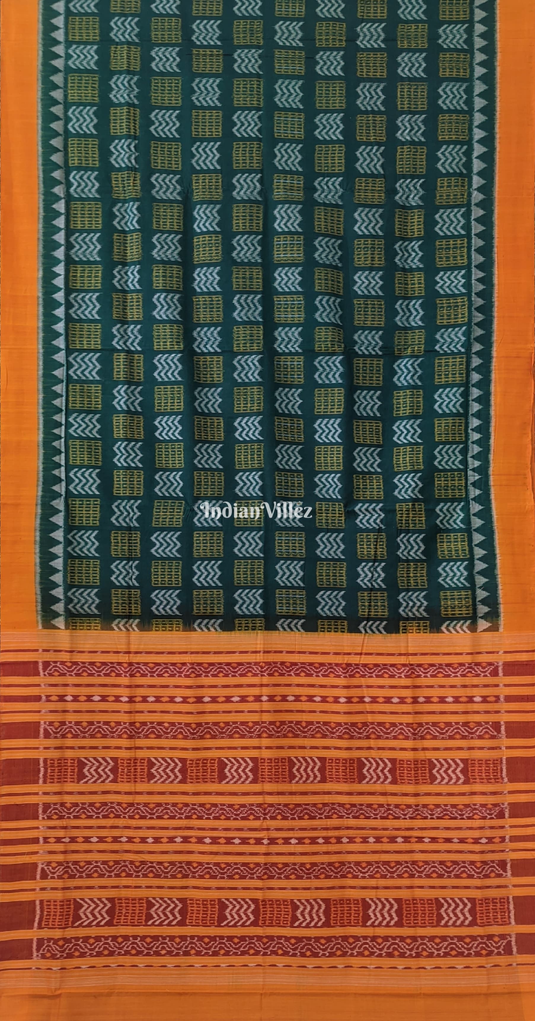 Green Yellow Pure Sambalpuri Cotton Saree