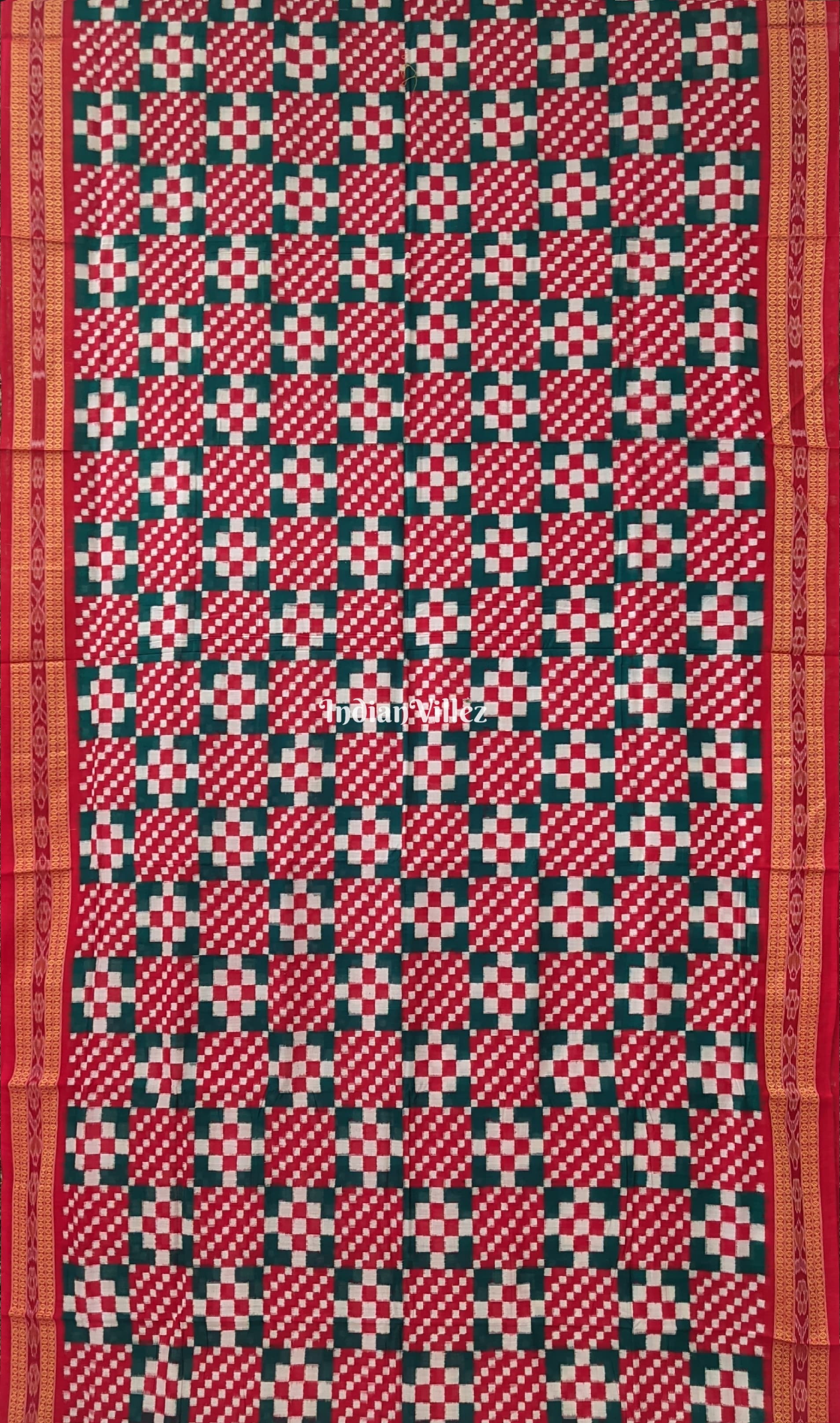 White Red Pasapali Sambalpuri Cotton Saree