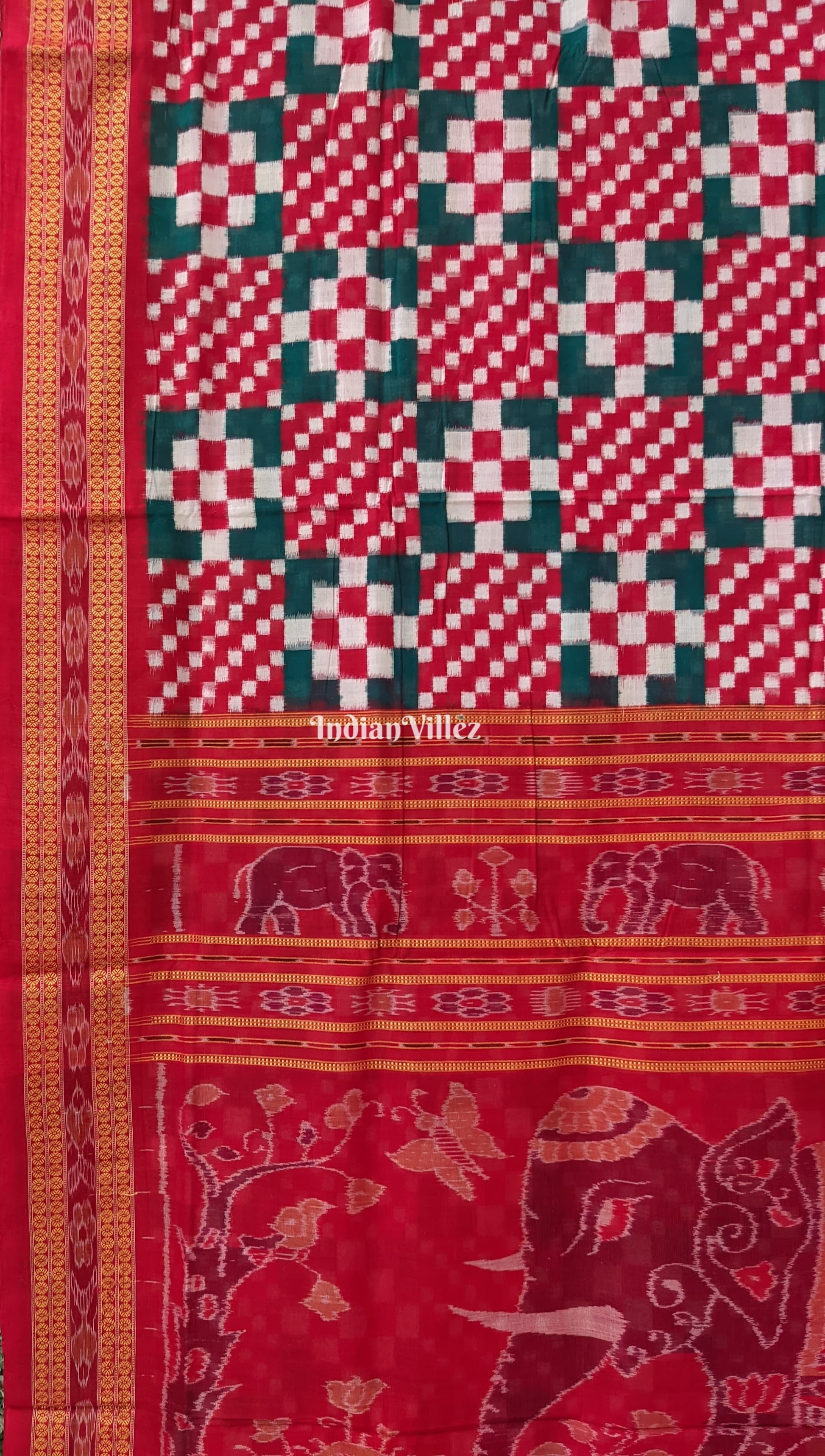 White Red Pasapali Sambalpuri Cotton Saree