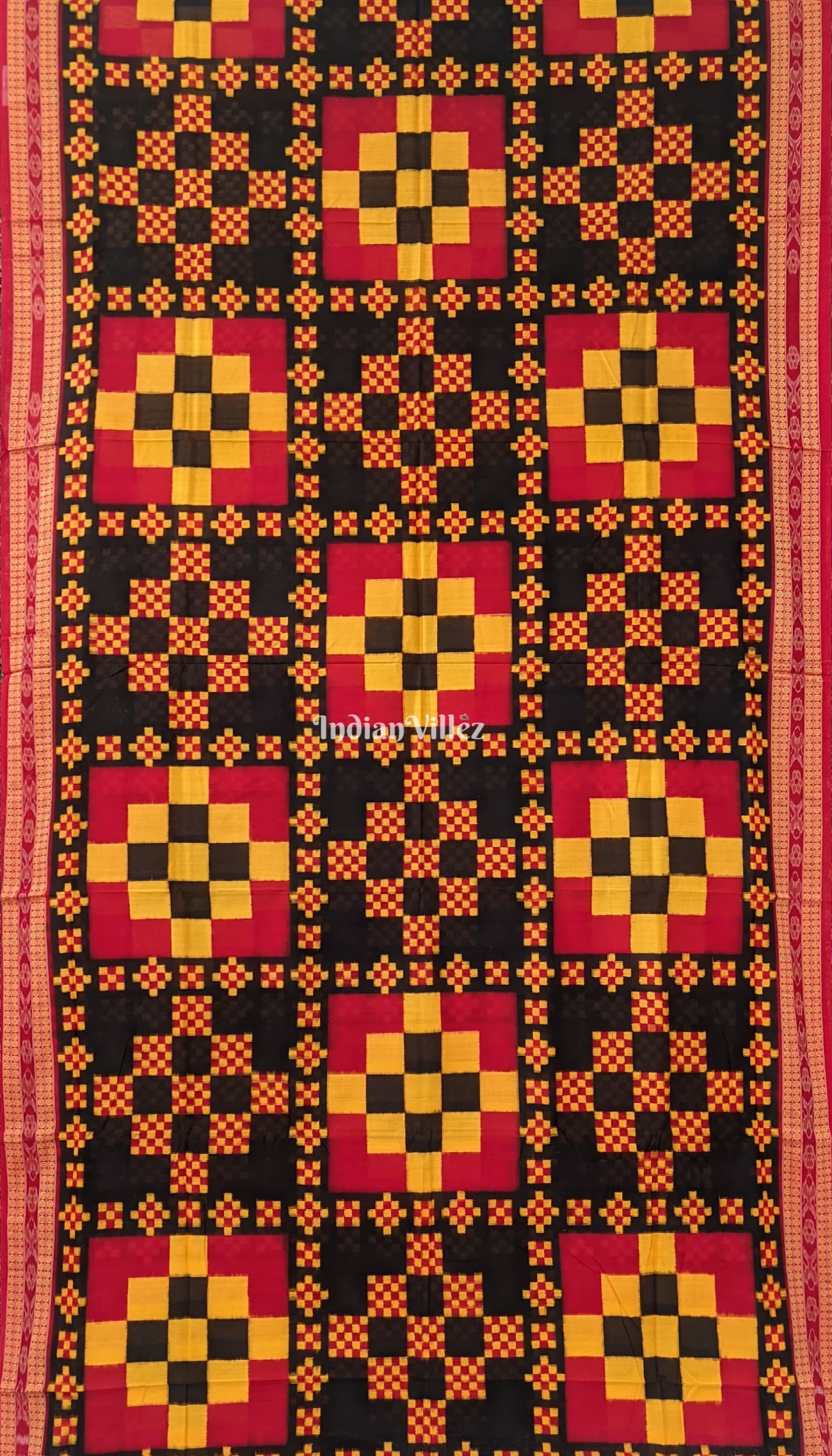 Red Yellow Pasapalli Theme Sambalpuri Cotton Saree