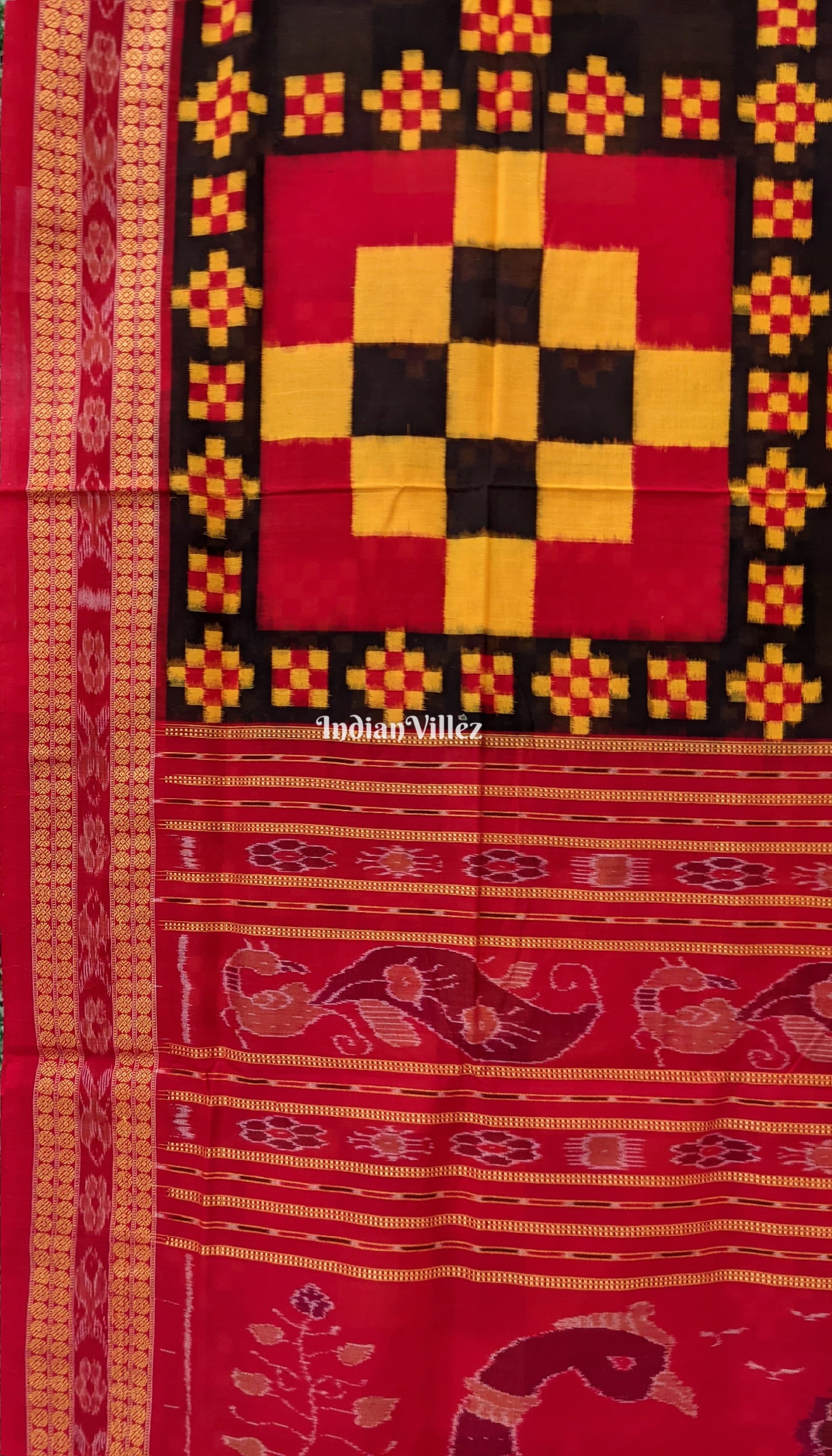 Red Yellow Pasapalli Theme Sambalpuri Cotton Saree