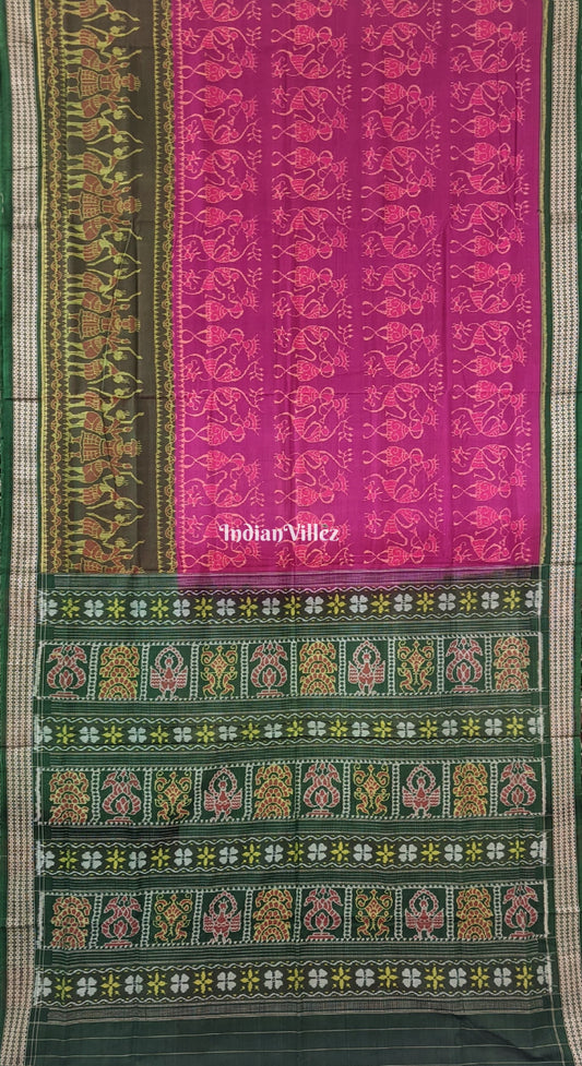 Magenta Tribal dance Sambalpuri Cotton Saree