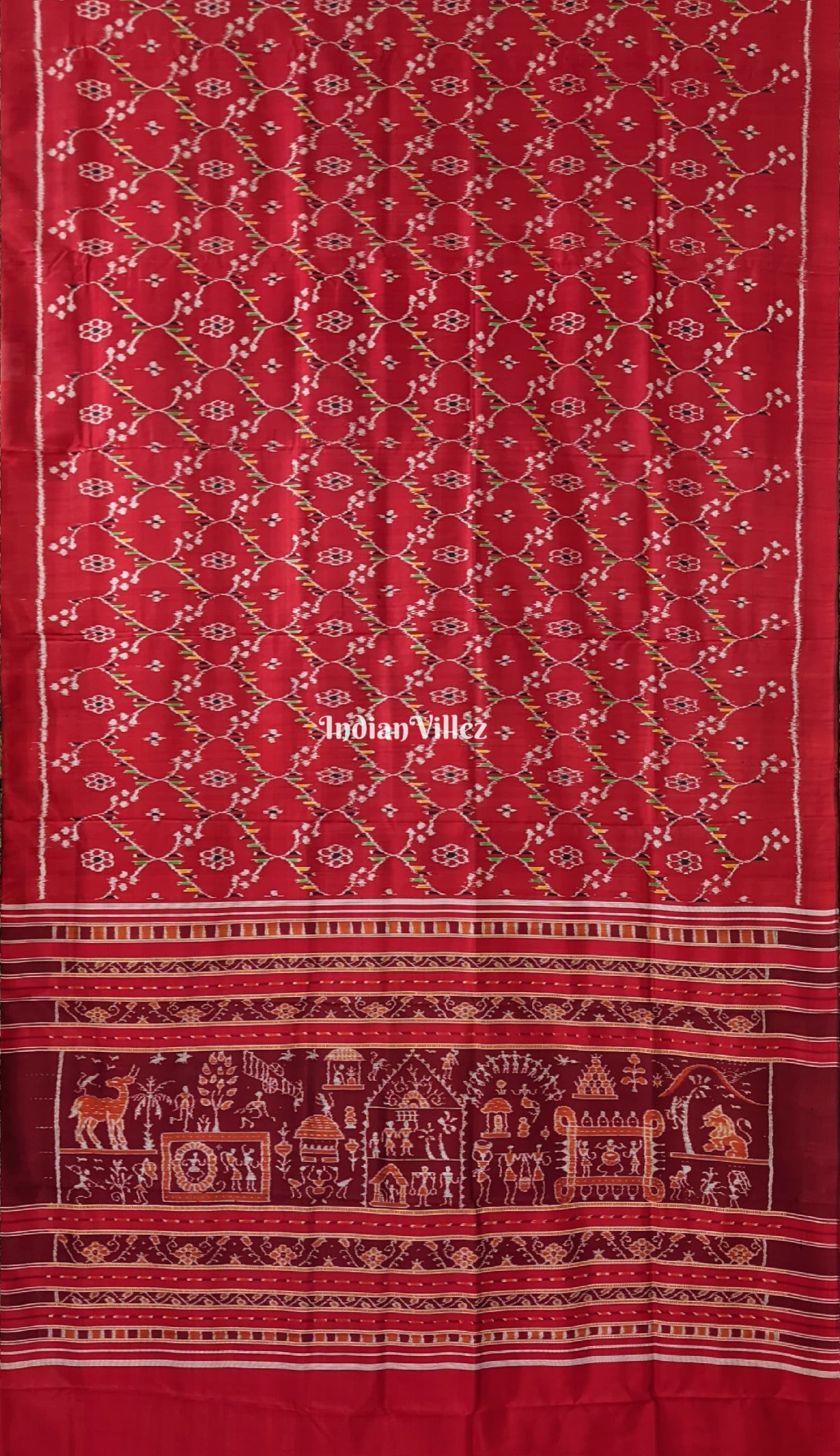 Red Village Theme Contemporary Silk Saree