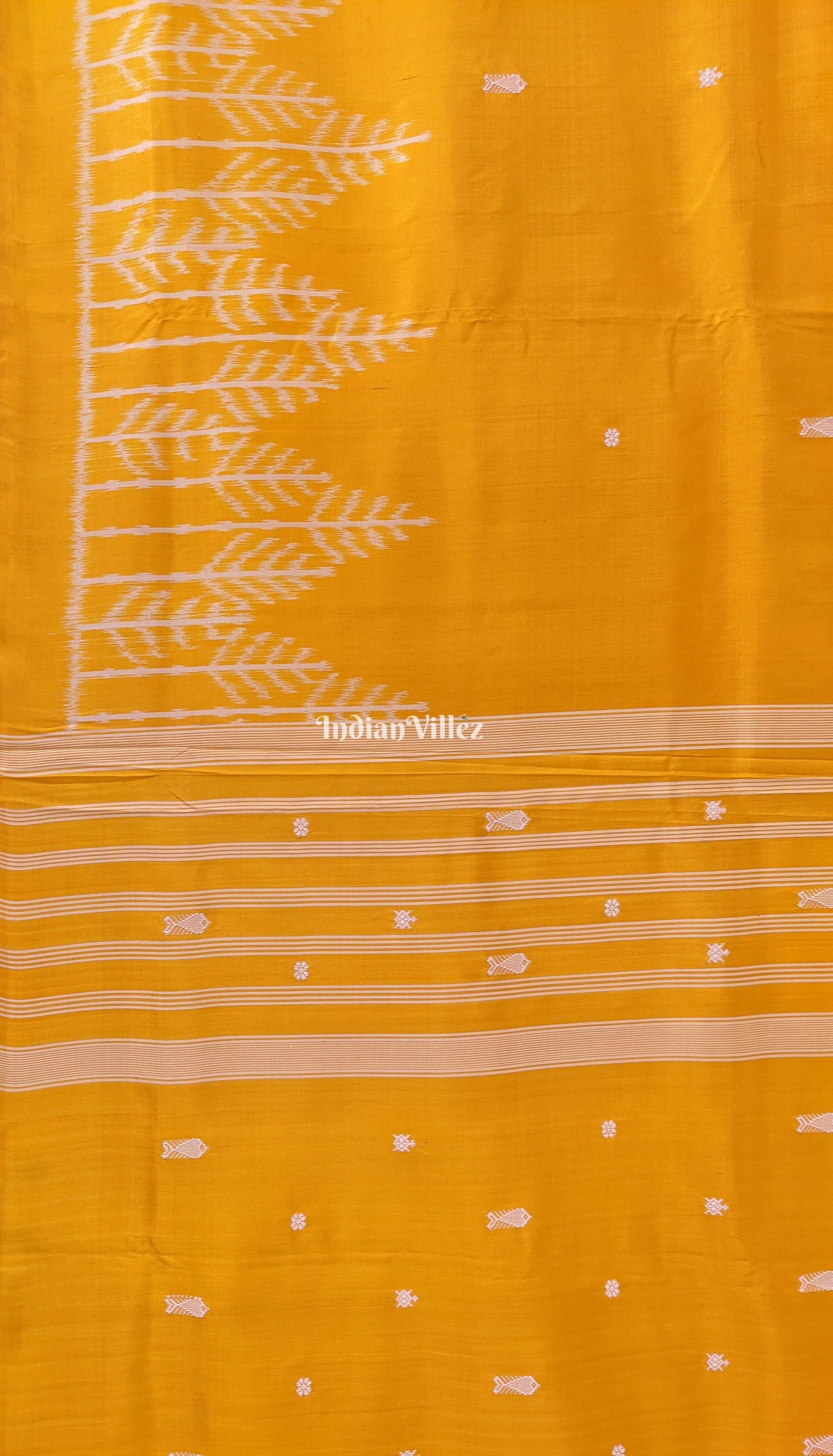 Golden Yellow Fish Motif Odisha Ikat Contemporary Silk Saree