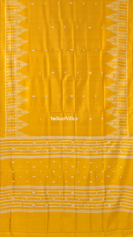 Golden Yellow Fish Motif Odisha Ikat Contemporary Silk Saree