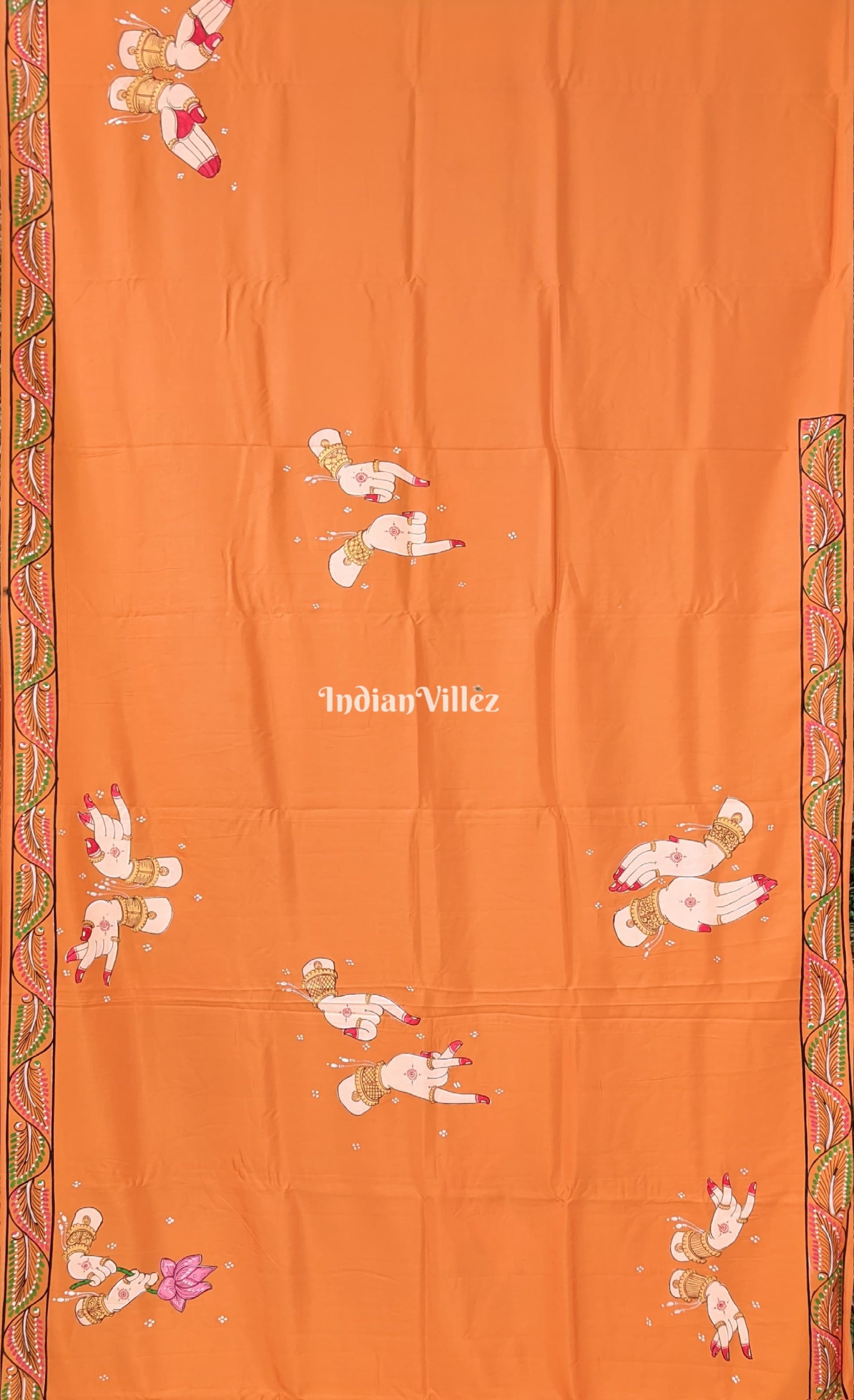 Orange Chandua Theme Pattachitra Art Khadi Silk Saree