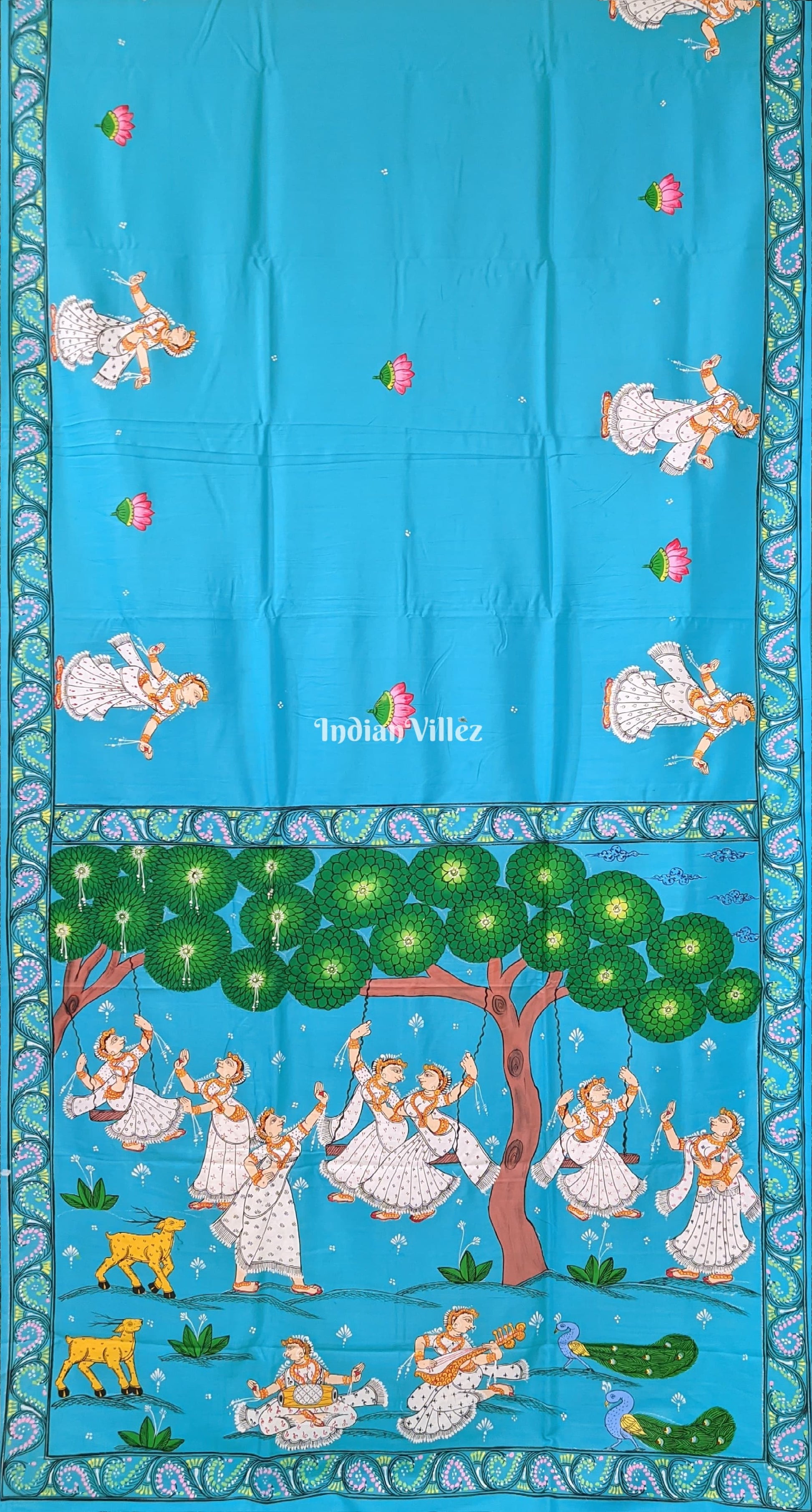 Sky Blue Rajo Theme Pattachitra Art Khadi Silk Saree