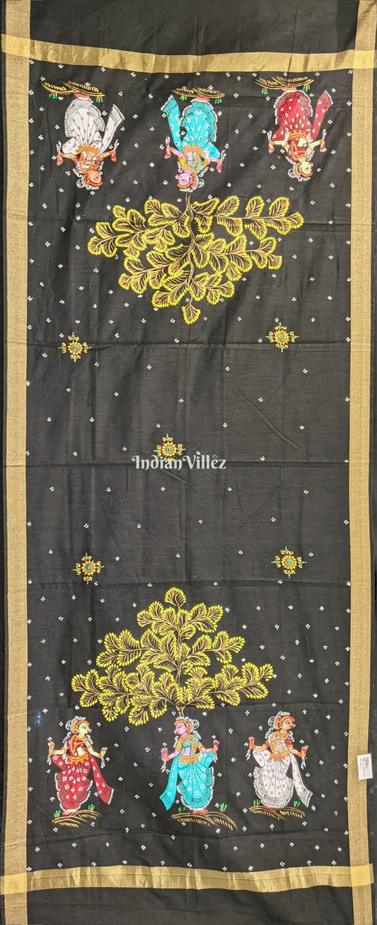 Black Nartaki Theme Patachitra Chanderi Dupatta