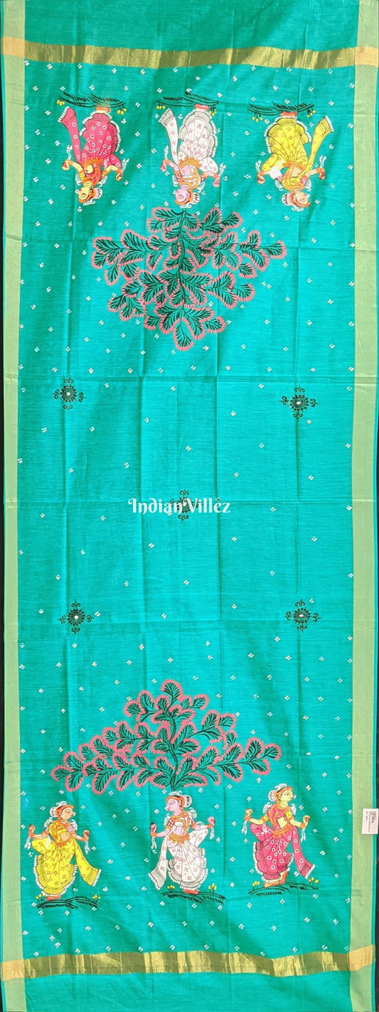 Green Nartaki Theme Patachitra Chanderi Dupatta