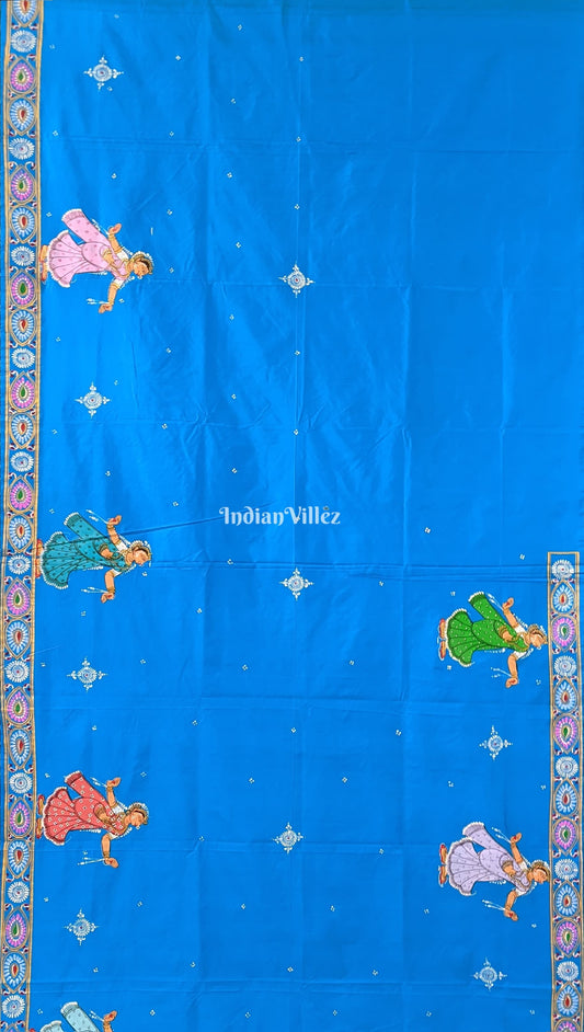 Copper Sulphate Village Theme Pattachitra Silk Saree