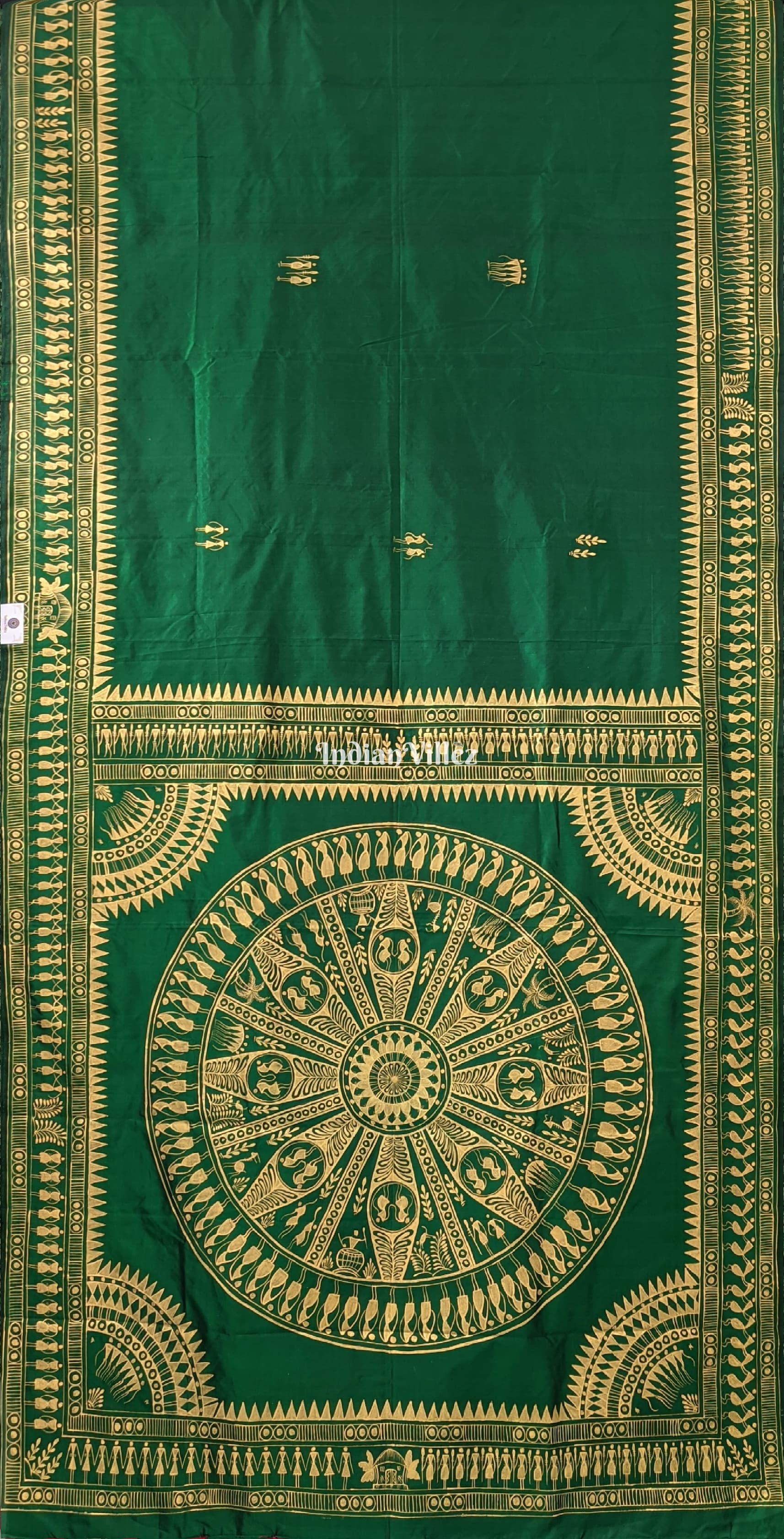 Green Tribal Themed Pattachitra Silk Saree 