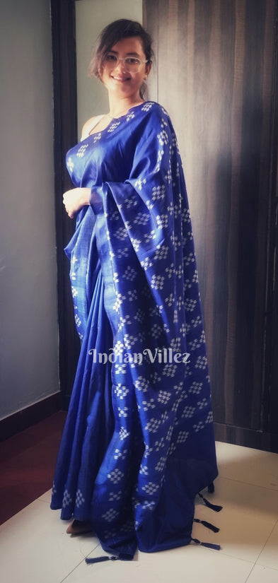 Blue Odisha Ikat Pasapali Contemporary Silk Saree