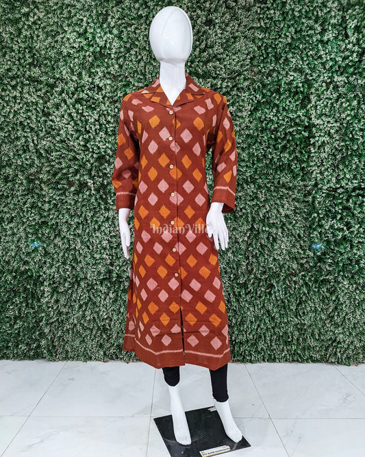 Deep Sandal Odisha Ikat Designer Cotton Kurti for Women