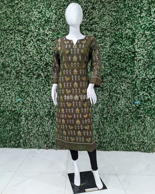 Green Tribal Odisha Ikat Designer Cotton Kurti for Women