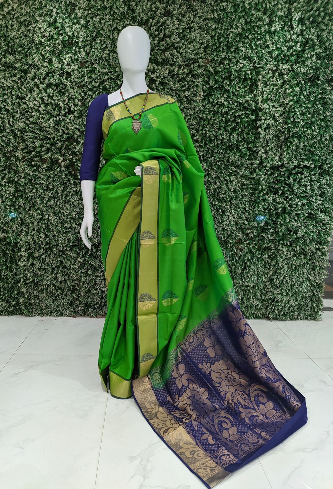 Blue Green South Handloom Kanjivaram Soft Silk Saree