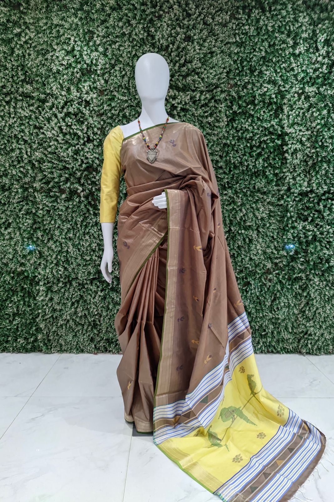 Brown With Light Yellow Handwoven South Soft Silk Saree