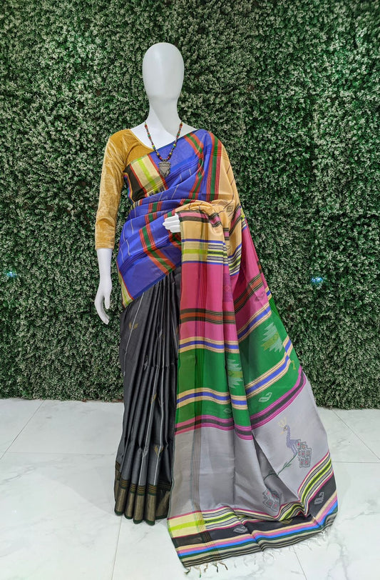 Gray With Multicolor Handwoven South Soft Silk Saree