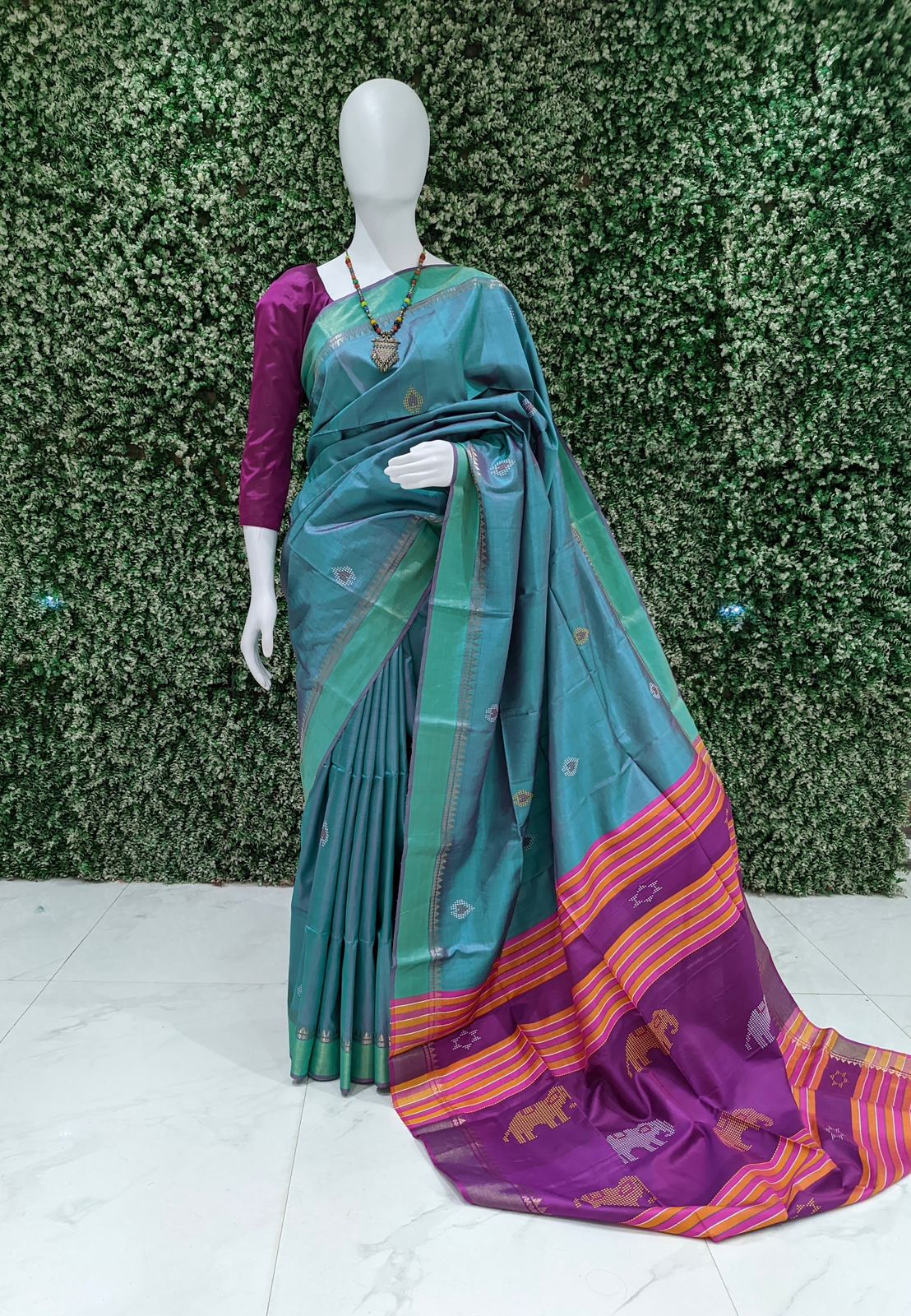 Sky Green Handwoven South Soft Silk Saree