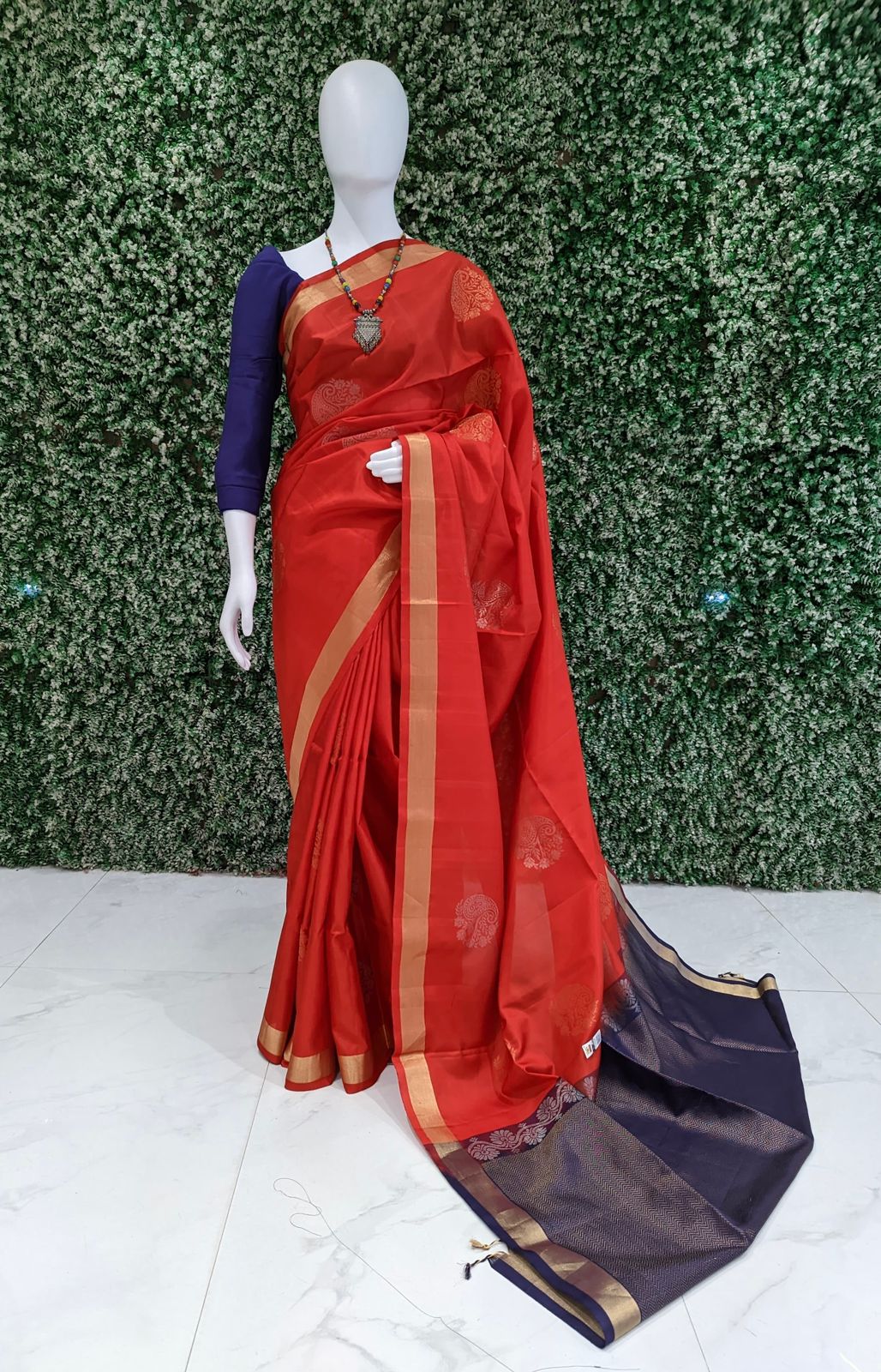 Red With Blue Pure Kanjivaram Soft Silk Saree