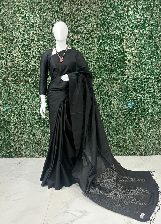 Black Pure Kanjivaram Soft Silk Saree